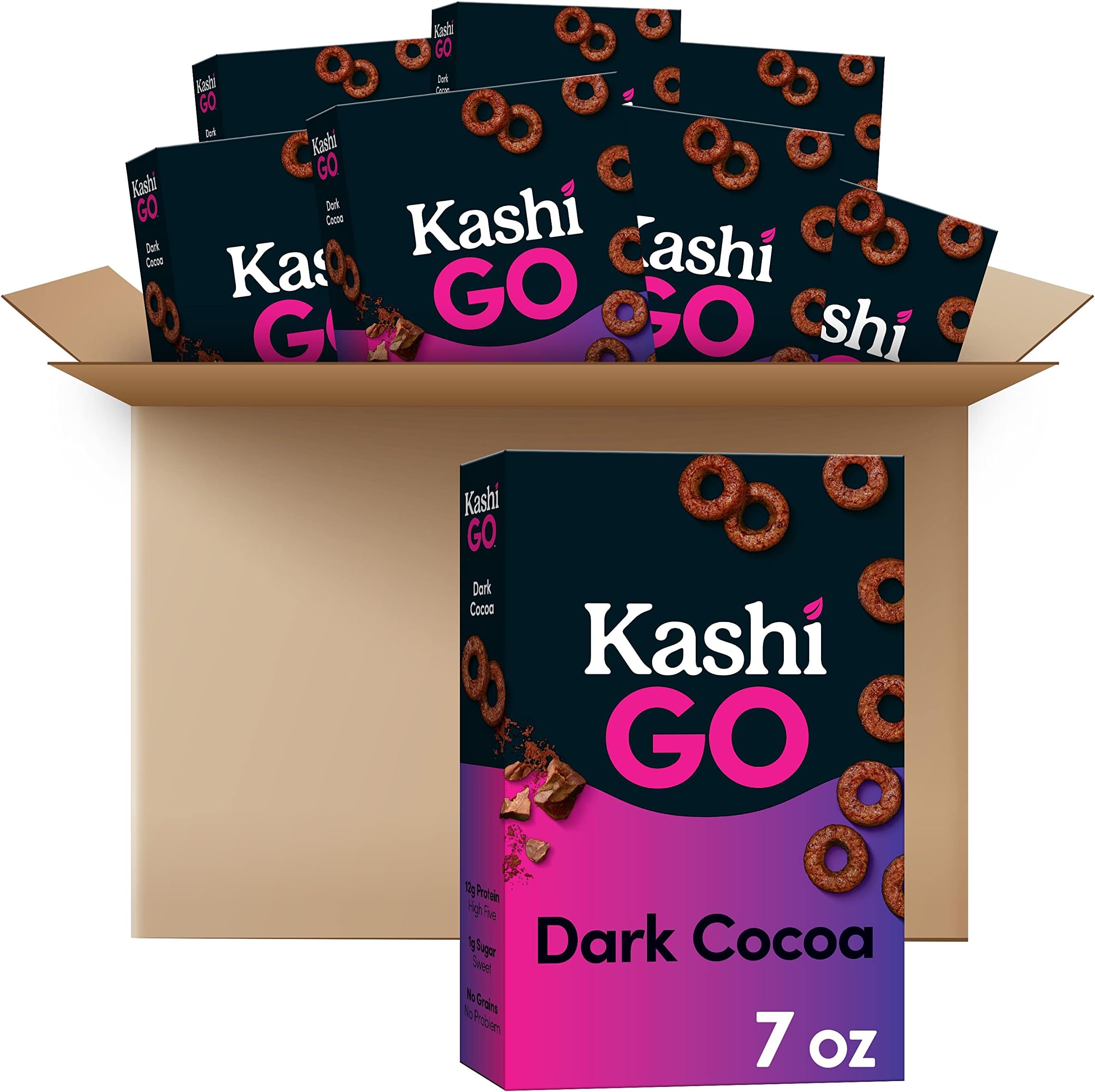 Kashi GO Breakfast Cereal, Vegan Protein, Keto Friendly Cereal, Dark Cocoa, 56 Oz Case (Pack of 8)