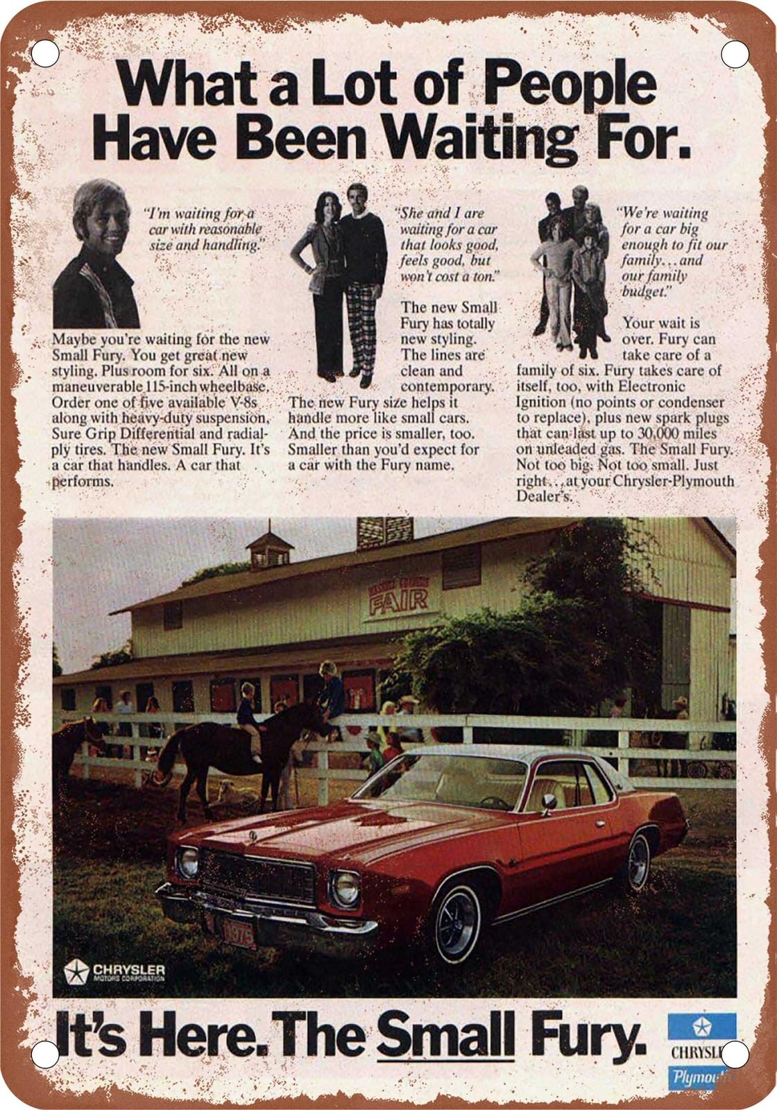 Miaomansenstore Metal Sign - 1975 Plymouth Vintage Ad 01 - Old Retro Rusty Look Home Decor