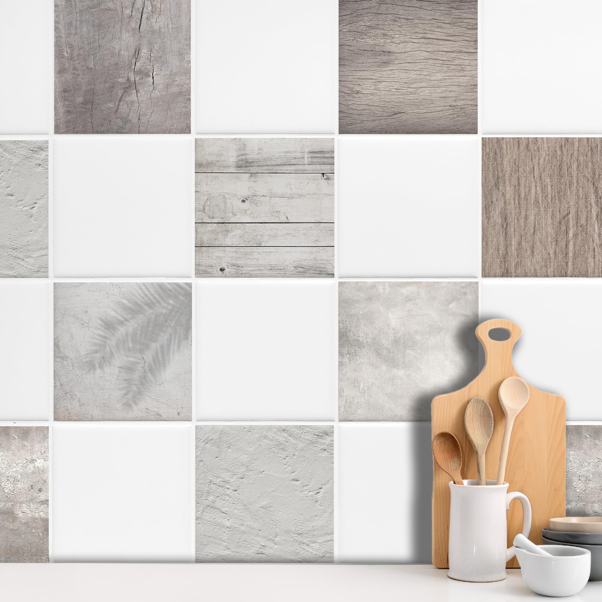 GRAZDesign Fliesenaufkleber Bad & Küche Textur Stein Holz Beige Grau Klebefliesen selbstklebend - 20x25cm / 30 Stück