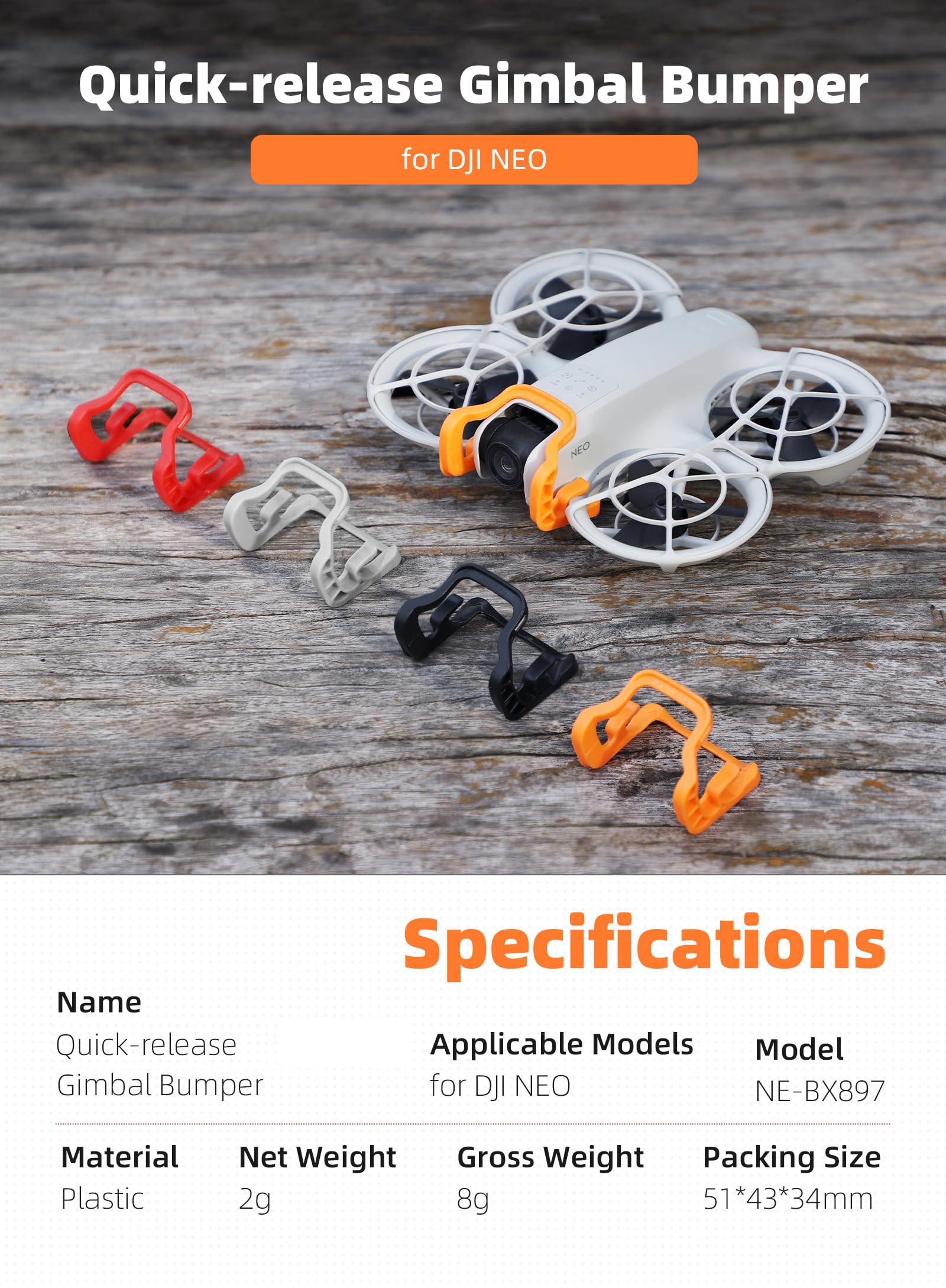 Hesupy Gimbal Protective Bumper Cover Guard for DJI Neo, Drone Lens Safety Anti-Collision Protector Quick Release Camera Gimbals Guard Safety Protection Bar Frame Accessories (Orange)