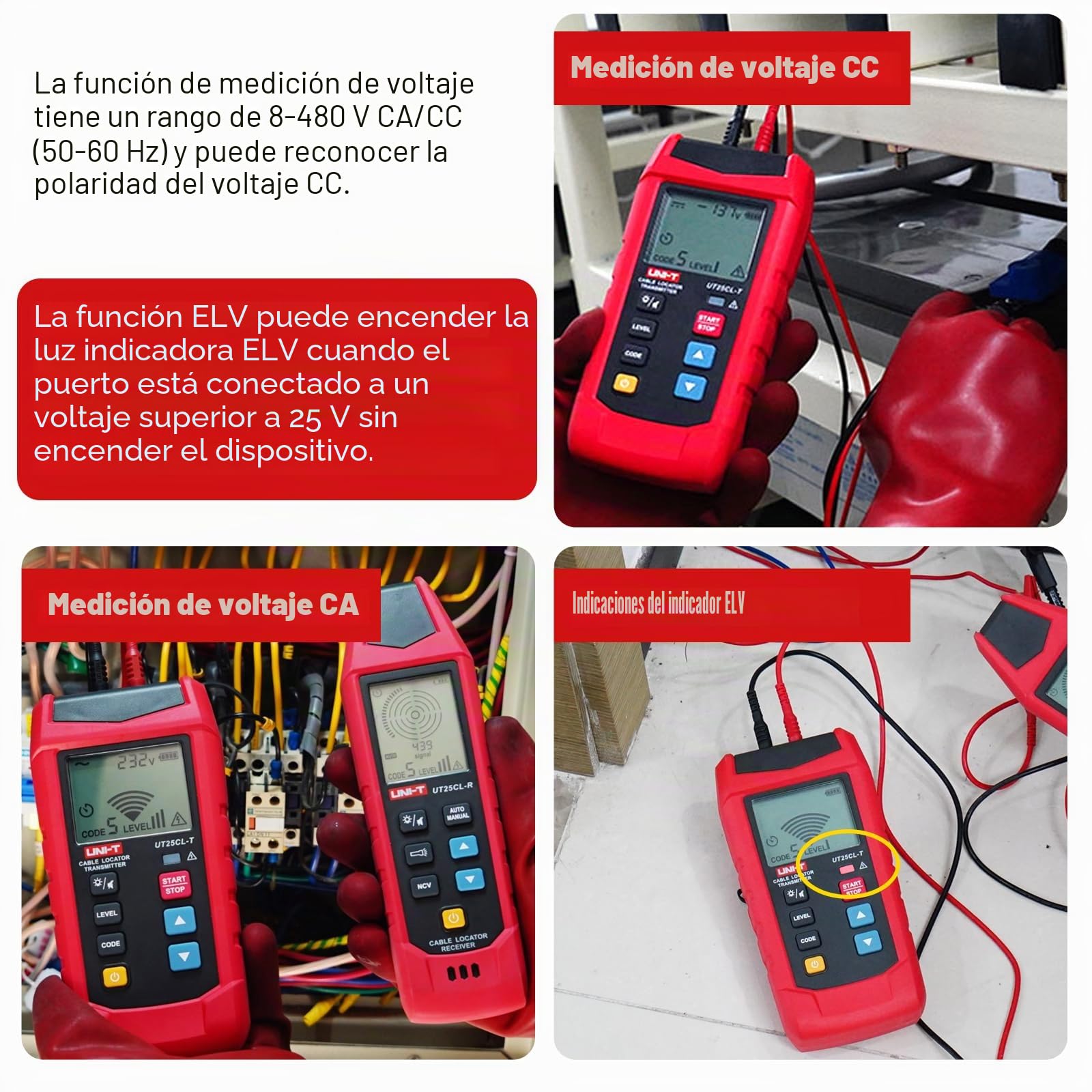 UNI-T Localizador de cables subterráneos, UT25CLCircuit, detector de línea de 80 a 1000 V (NCV), probador de cables de profundidad máxima de detección de 8 pies, para riego de cables, cable de casa