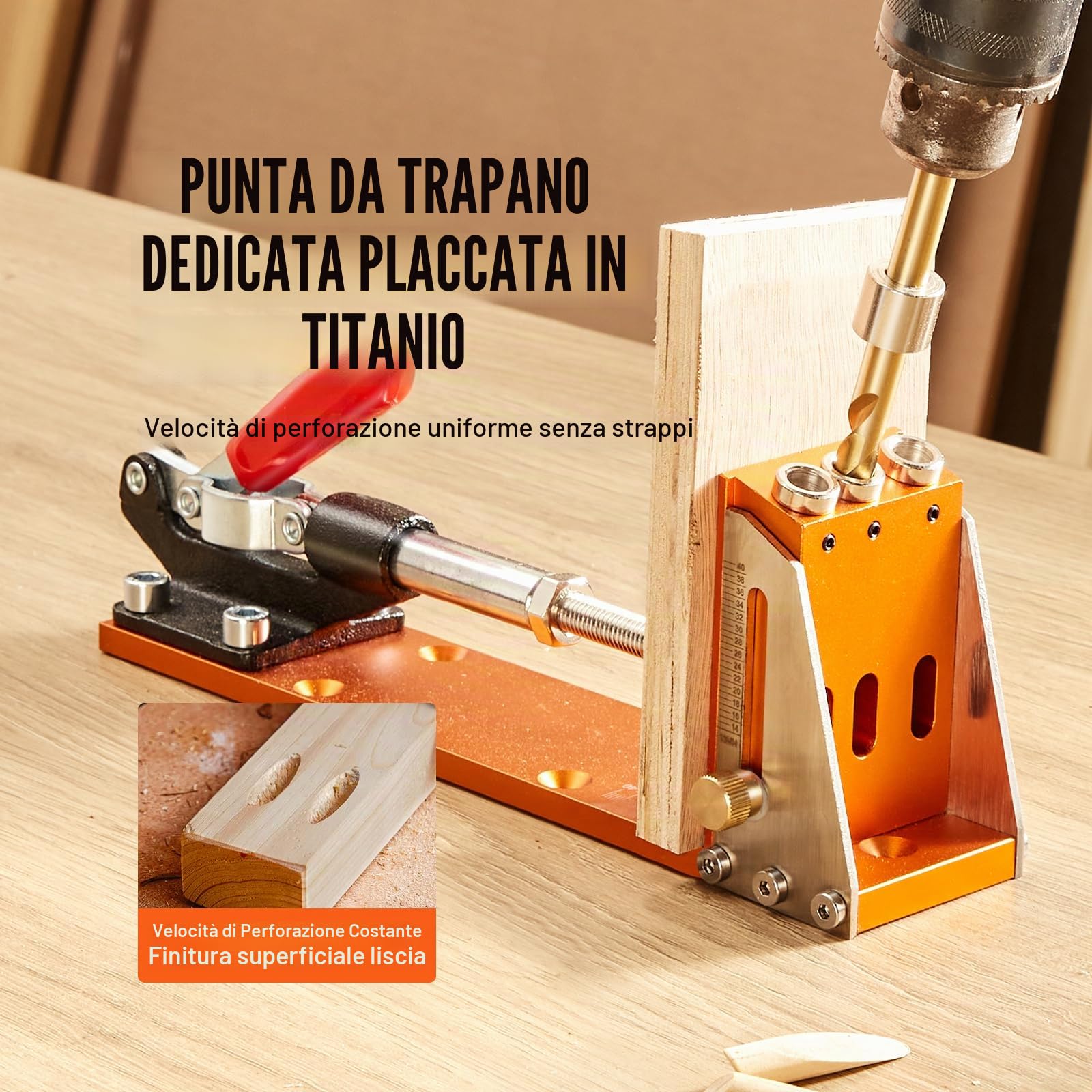VEVOR Kit di Dime per Fori Tascabili 3 Fori Tascabili con Chiave Punte Quadrate, Set per Dima di Foratura a Tasca, Set per Dima Foratura Angolare Lavorazione Carpentieri Materiale in Lega di Alluminio
