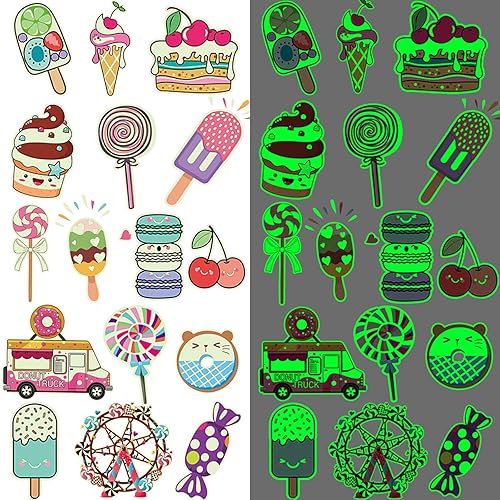 Miniatura 1 de Ooopsiun Tatuajes temporales de helado luminoso para niños, helado que brilla en la oscuridad, piruletas, tatuajes de pastel de donas, dulces