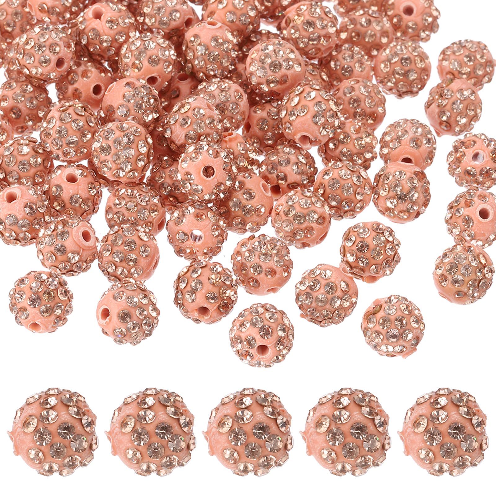 PATIKIL 10mm Rhinestone Clay Beads for Jewelry Making 60 Pack Round Ball Polymer Clay Crystal Charm Beads for Craft Decor Necklace Chain Bracelets DIY Peach