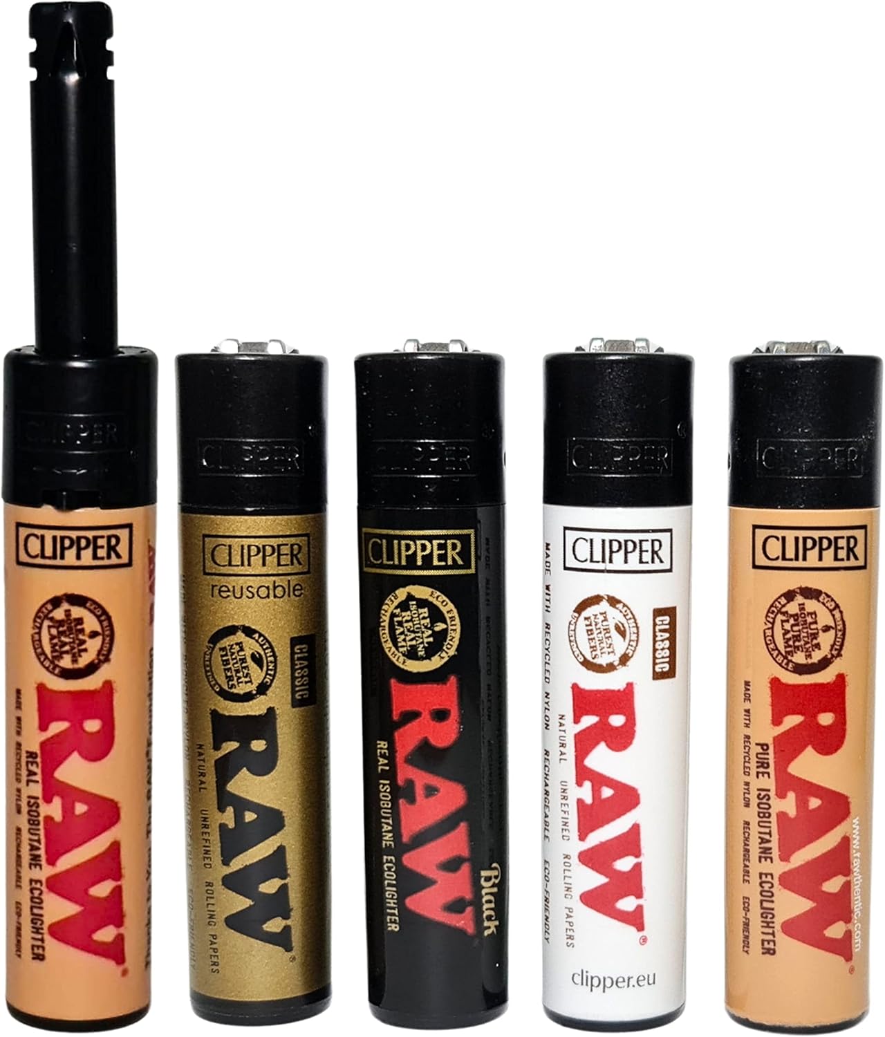 Zactly 5 x Raw Clipper Lighter Set Gas Refillable Lighters Rare Limited
