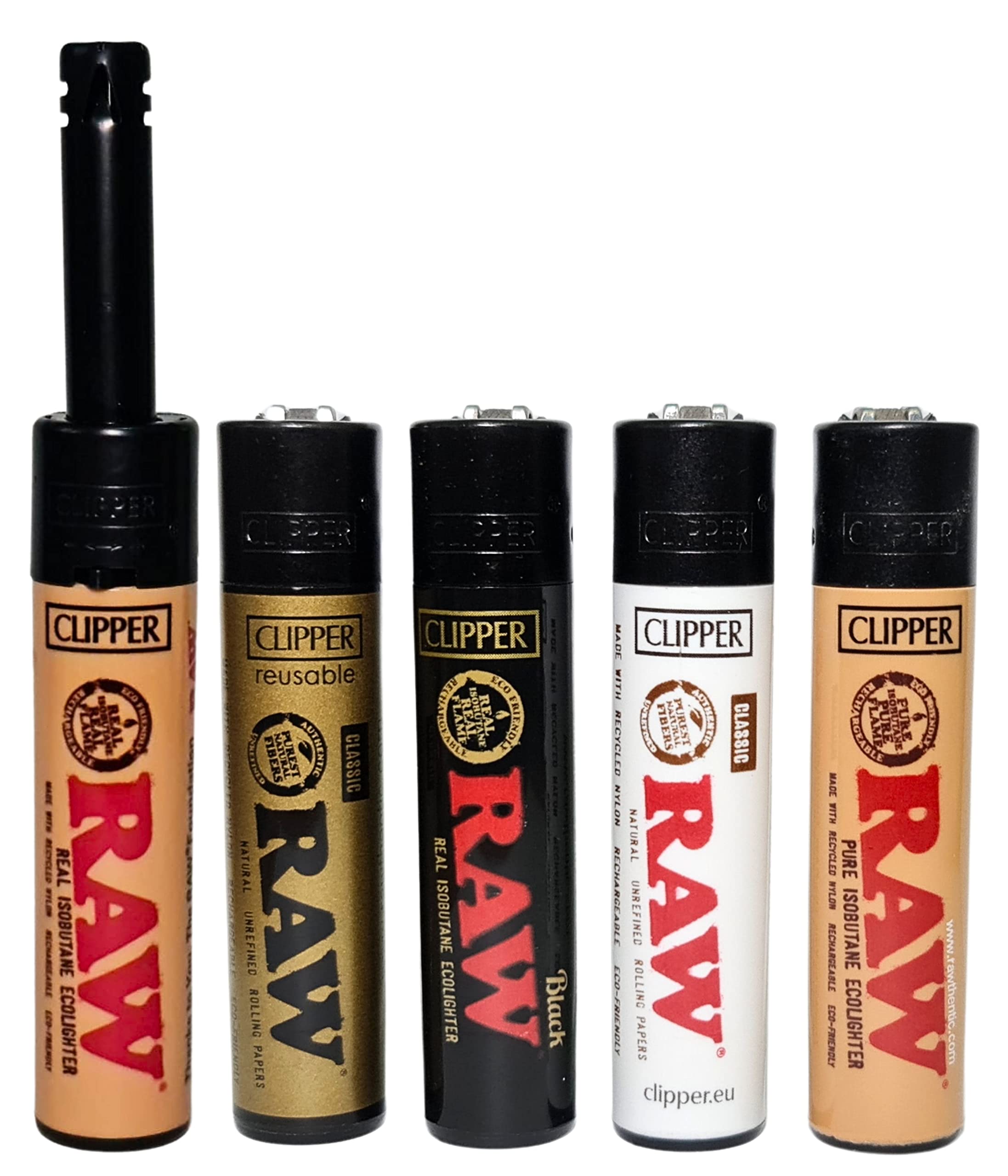 Zactly Black With Silver 5 X Raw Clipper Lighter Set Gas Refillable Lighters Rare Limited Edition