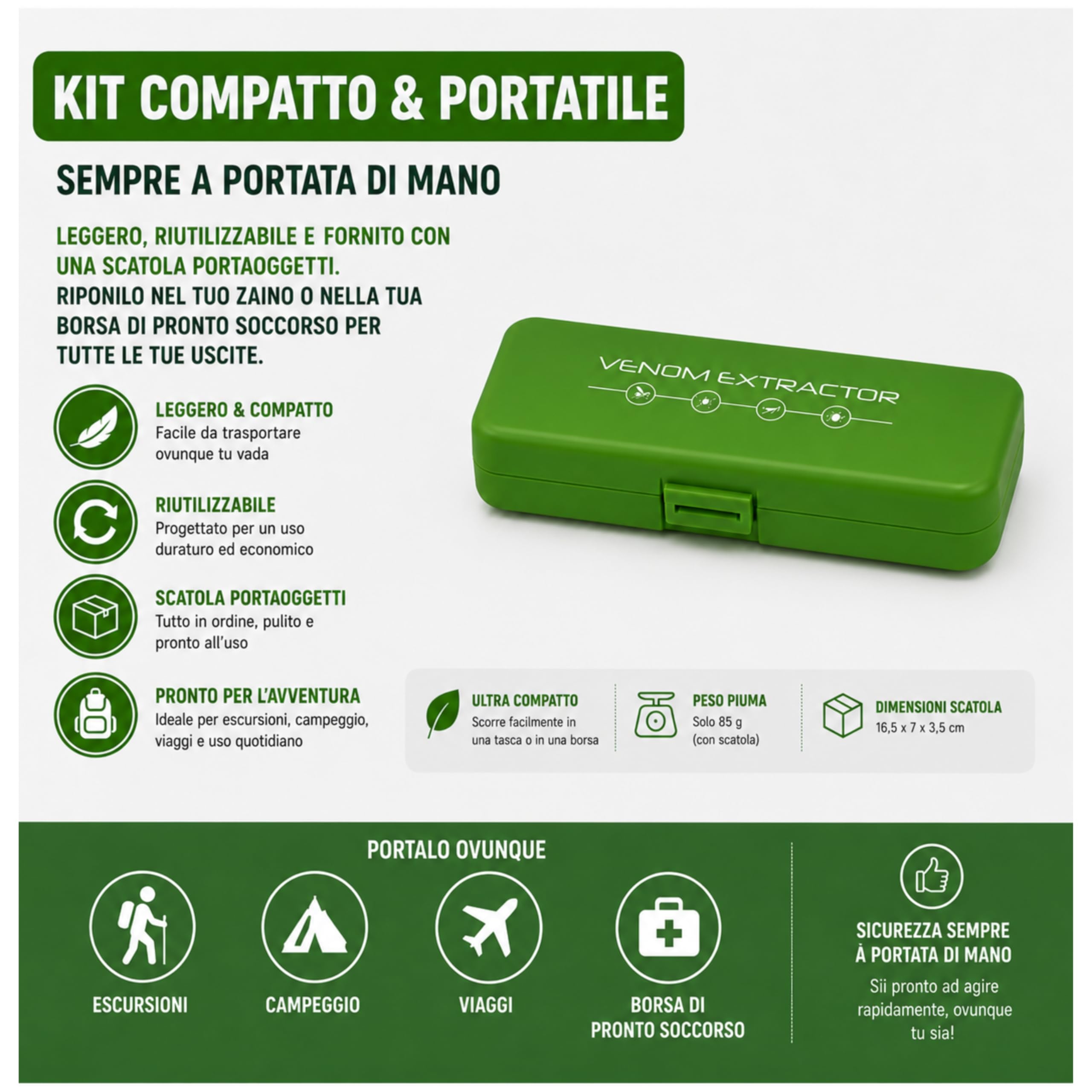 Kit d’emergenza 2 in 1 – Aspira-veleno + Ganci leva zecche | Confezione compatta per punture di insetti e morsi di zecche