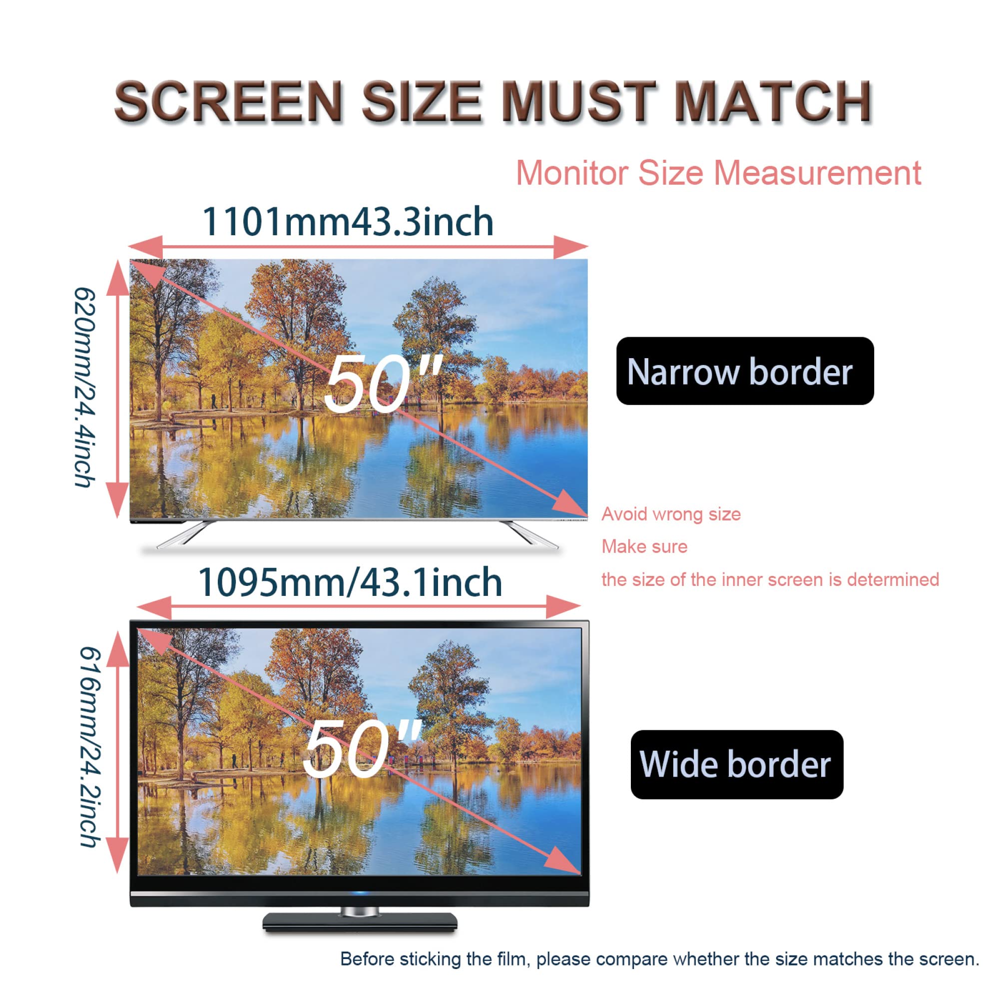 CUNIO TV-Bildschirmschutz 49-65 Zoll - Matt & Entspiegelt Mit Blaulichtfilter
