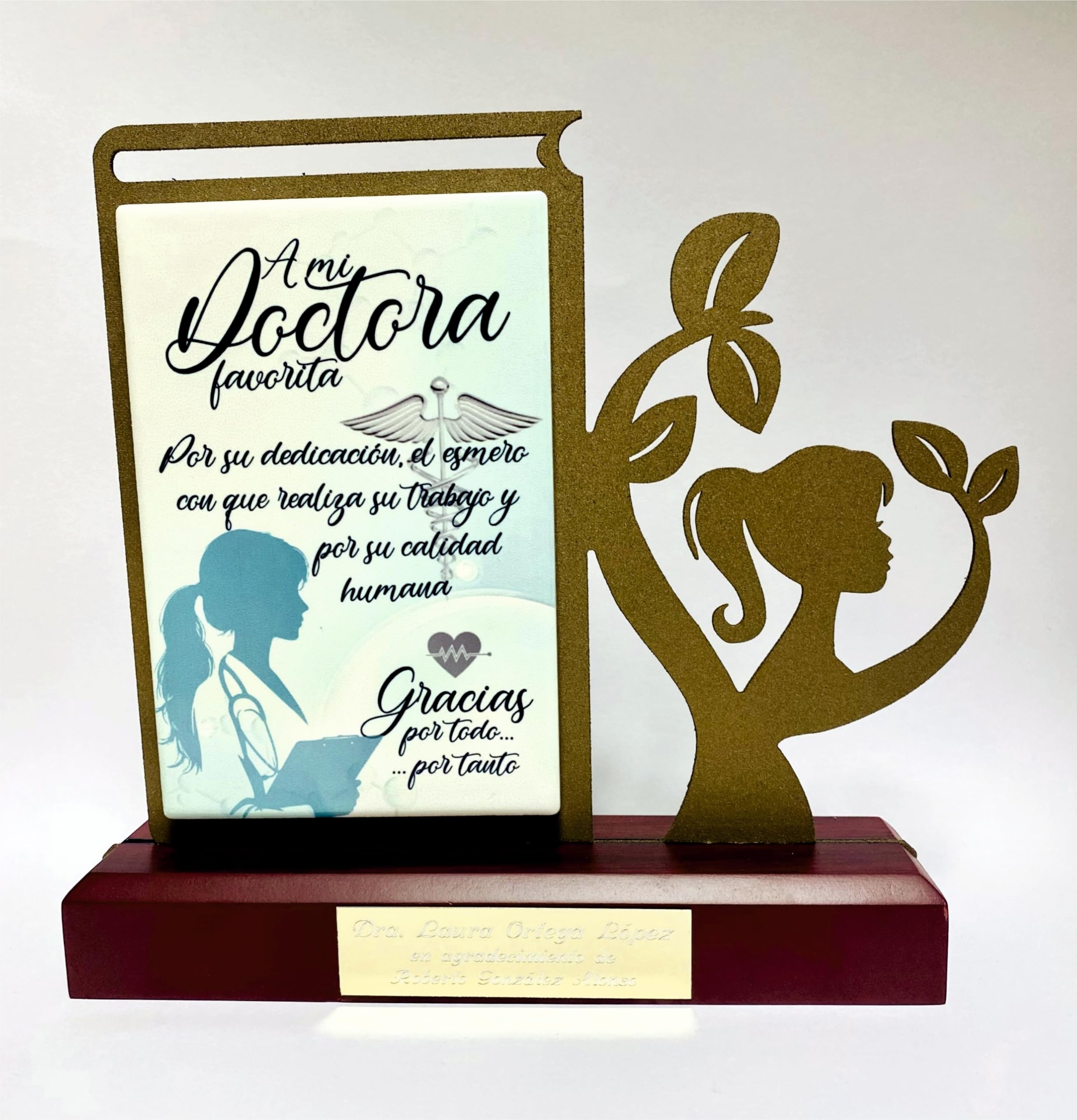 Regalo Médica Doctora para Agradecimiento, Figura Personalizada con dedicatoria de Acero Satinado