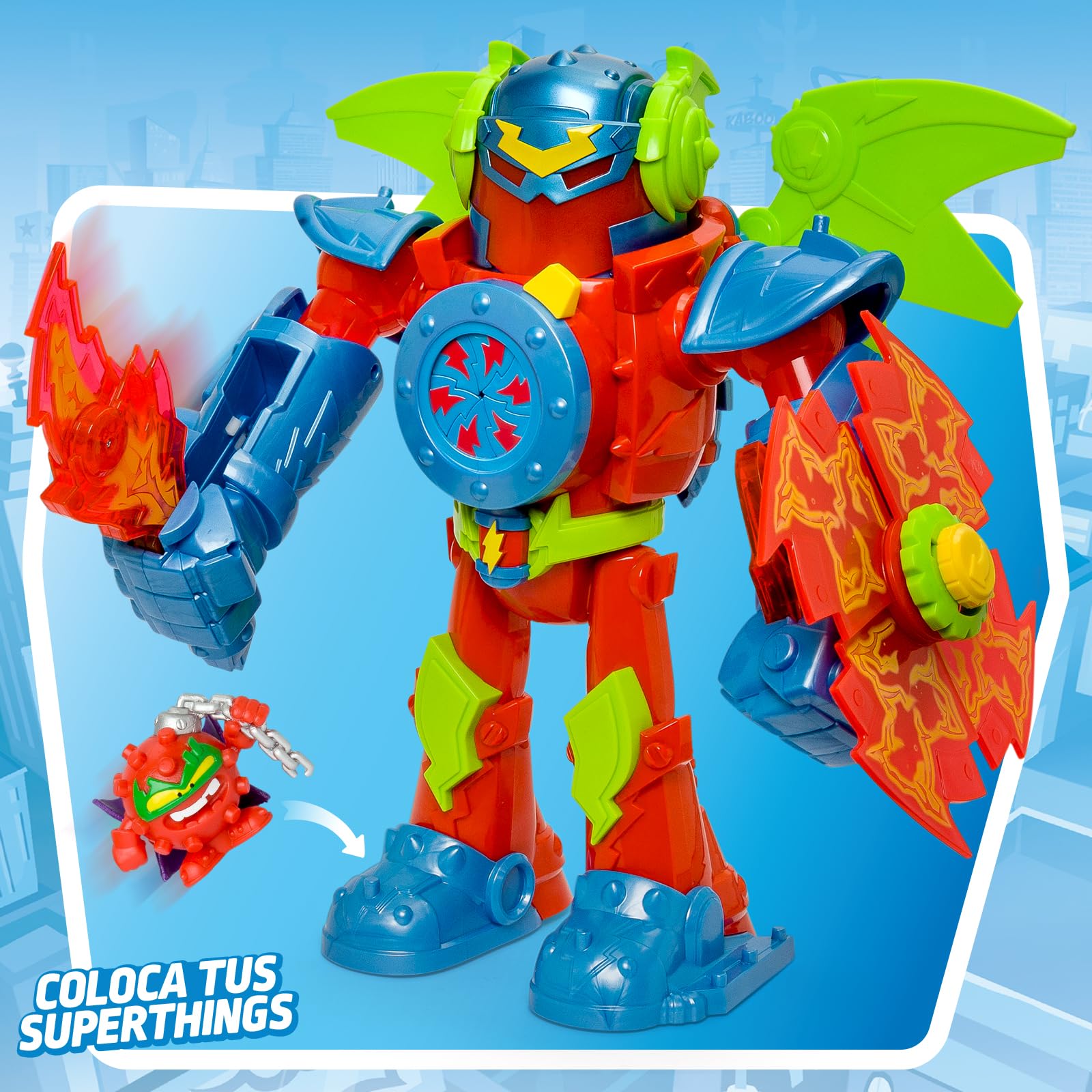 SUPERTHINGS KAZOOM Power–Titan Fury.Robot Titan Fury de Kid Fury de la Serie de TV “Superthings Kazoom Power”.con Espada,Escudo,alas y Disparador. Contiene Robot,Kid Fury Exclusivo y 3 Proyectiles