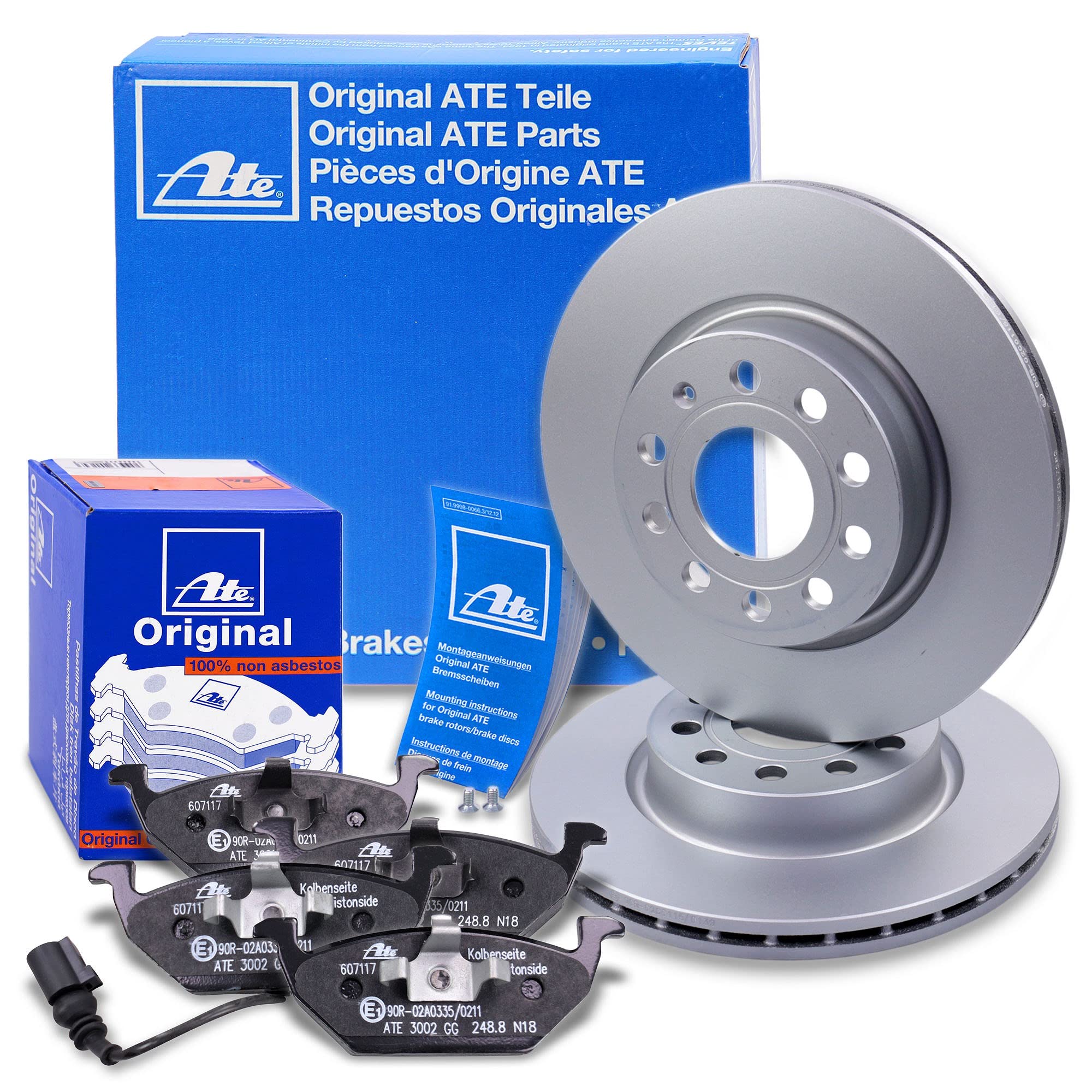 ATE Set di freni asse anteriore+dischi freno anteriori ¯ 280mm e pastiglie freno anteriori Compatibile con AUDI A3, SEAT ALTEA, LEON, TOLEDO 3, SKODA OCTAVIA 2, YETI, VW BEETLE, CADDY 3, GOLF 5+6, JET