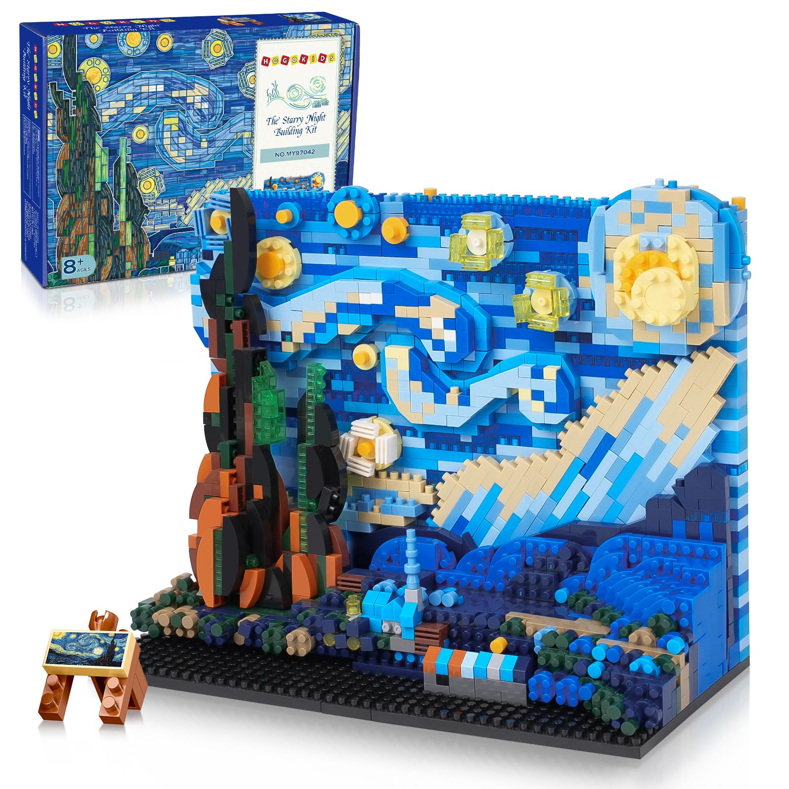 HOGOKIDS The Starry Night Building Kit - Vincent Van Gogh Micro Building Blocks Sets Mini Construction Model DIY Art Projects Home Decor Display Ideas Painting Set Christmas Gift for Adults - 1851PCS