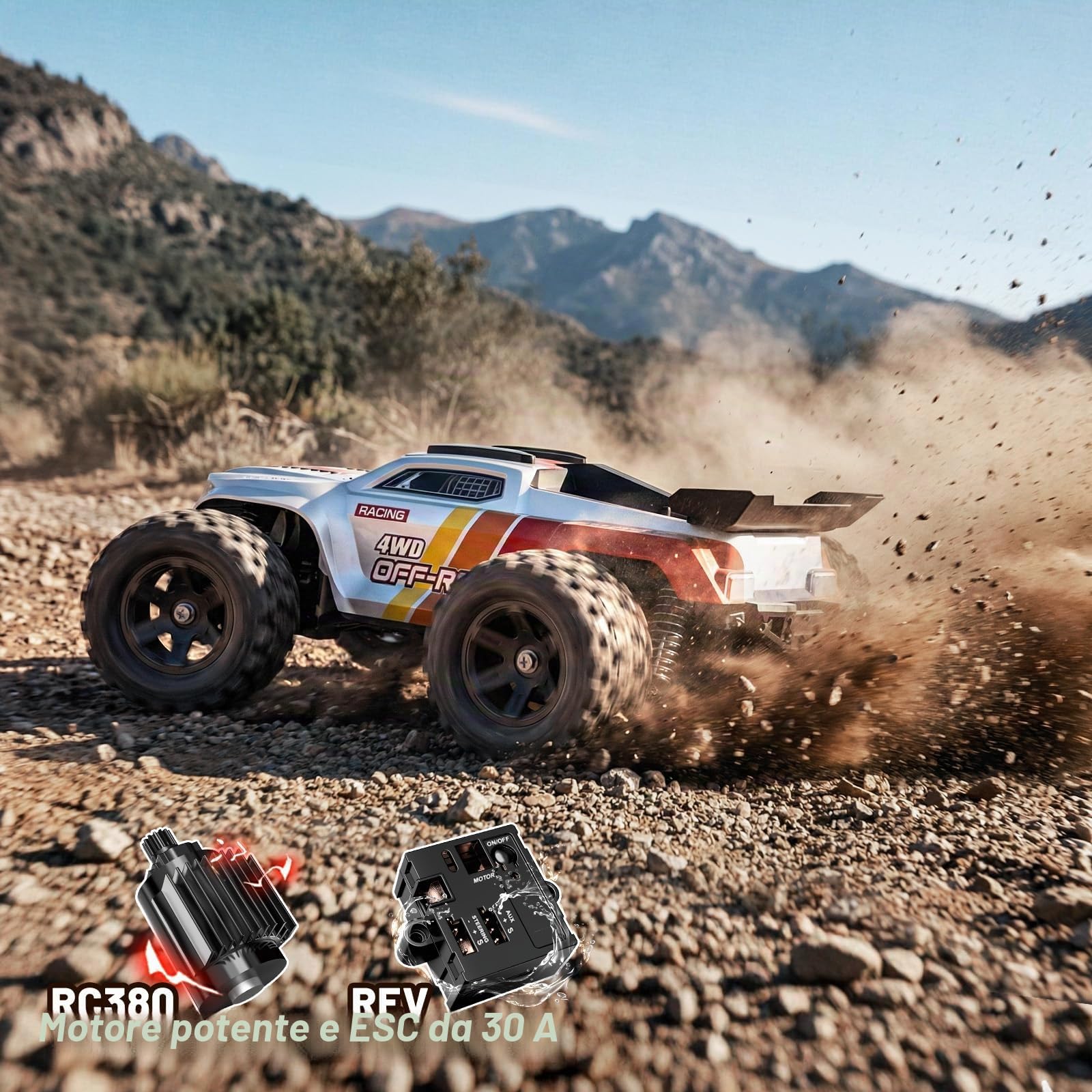 Macchina Telecomandata Professionale 1:18, Auto RC 4WD Off-Road 36 km/h con Due Batterie 7.4V 1500mAh, Doppia Carrozzeria e Struttura Resistente agli Schizzi, Macchina Radiocomandata