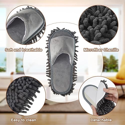 Vista 3 de Jecery 2 pares de pantuflas de limpieza de microfibra para limpieza de pisos, zapatos de mopa para hombres y mujeres, lavables, unisex, suministros
