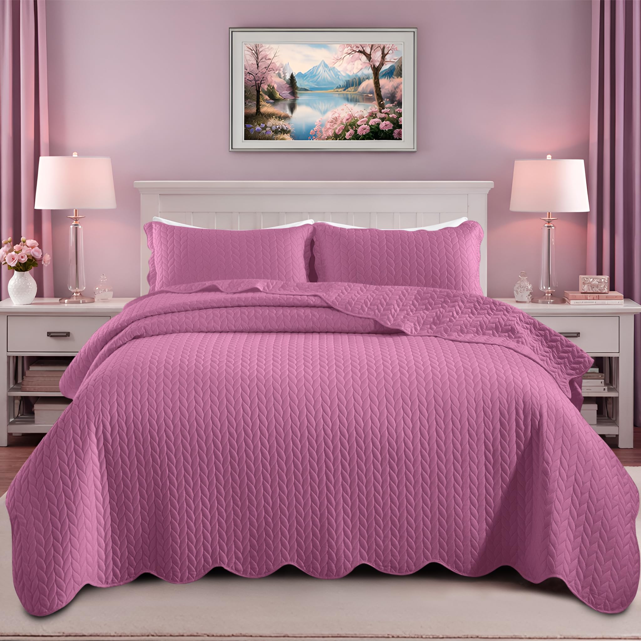 Quilts Queen Size Bedspread Coverlet Leaf Quilt Set (Purple, 90"x96")
