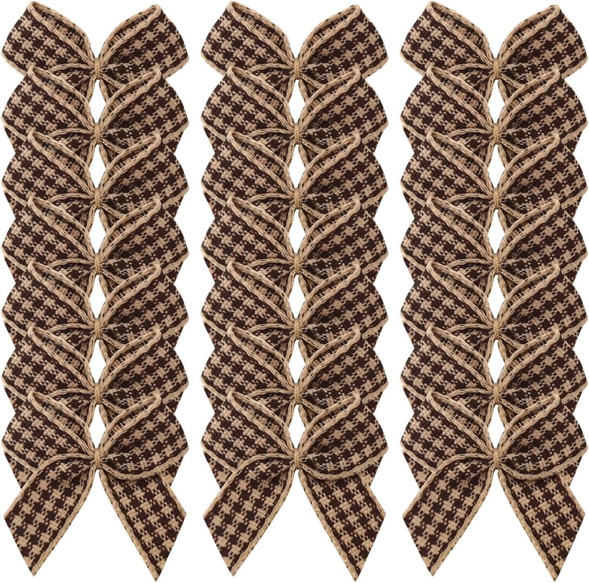 50pcs 1.2-Inch Mini Khaki and White Gingham Ribbon Bows for Crafts Plaid Ribbon Bows Appliques for Autumn Thanks Giving Day Crafts Ornament Embellishment Decoration(Khaki)