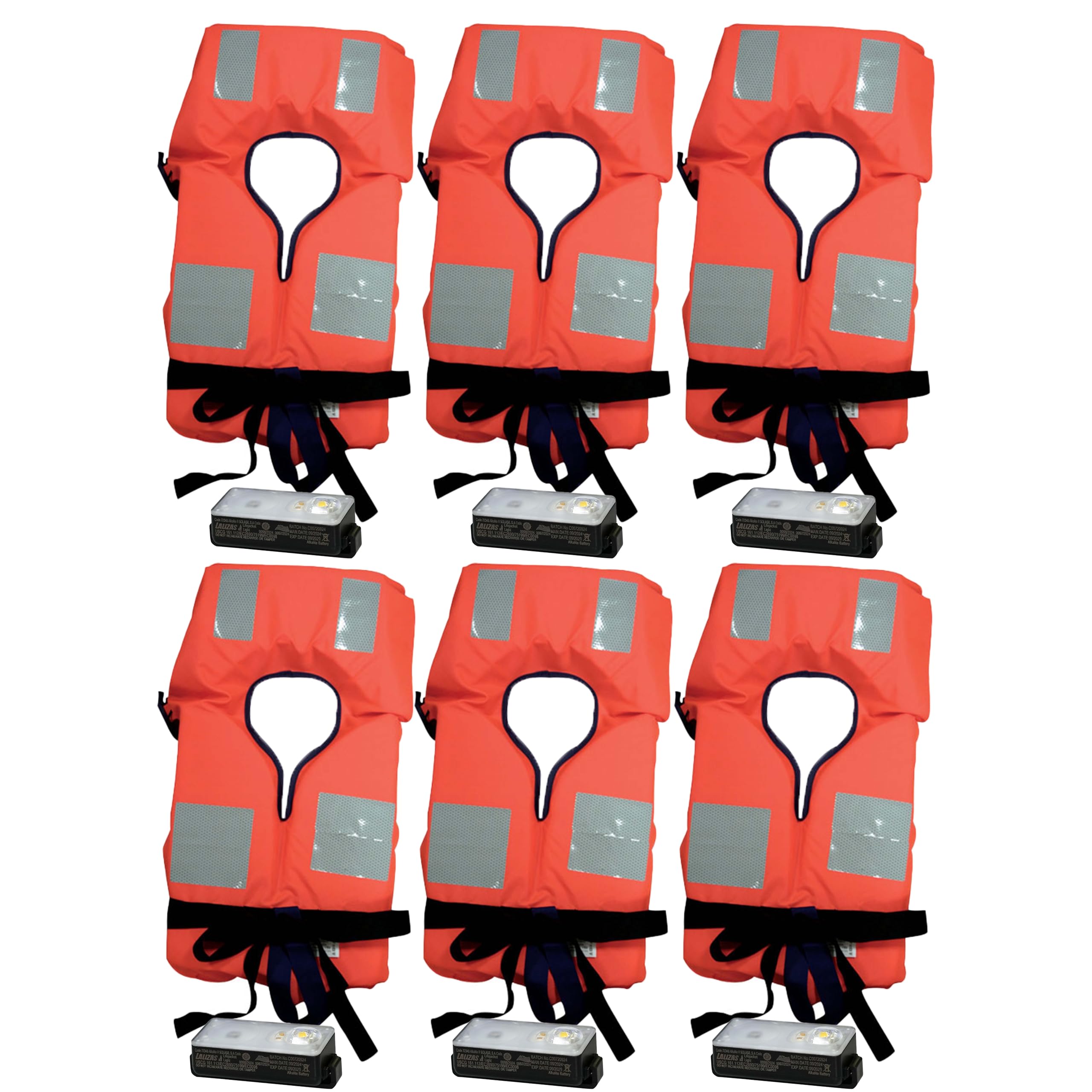 Kit de chalecos salvavidas 150N, juego completo con luz LED SOLAS, homologados para navegación de más de 6 millas, para barco y bote inflable