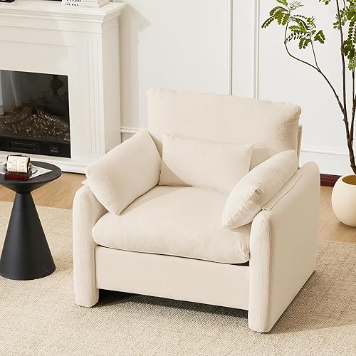 Miniatura 8 de Furniliving Silla decorativa de gran tamaño, sillón tapizado de felpilla con cojín esponjoso, moderno de mediados de siglo, sillas de lectura,