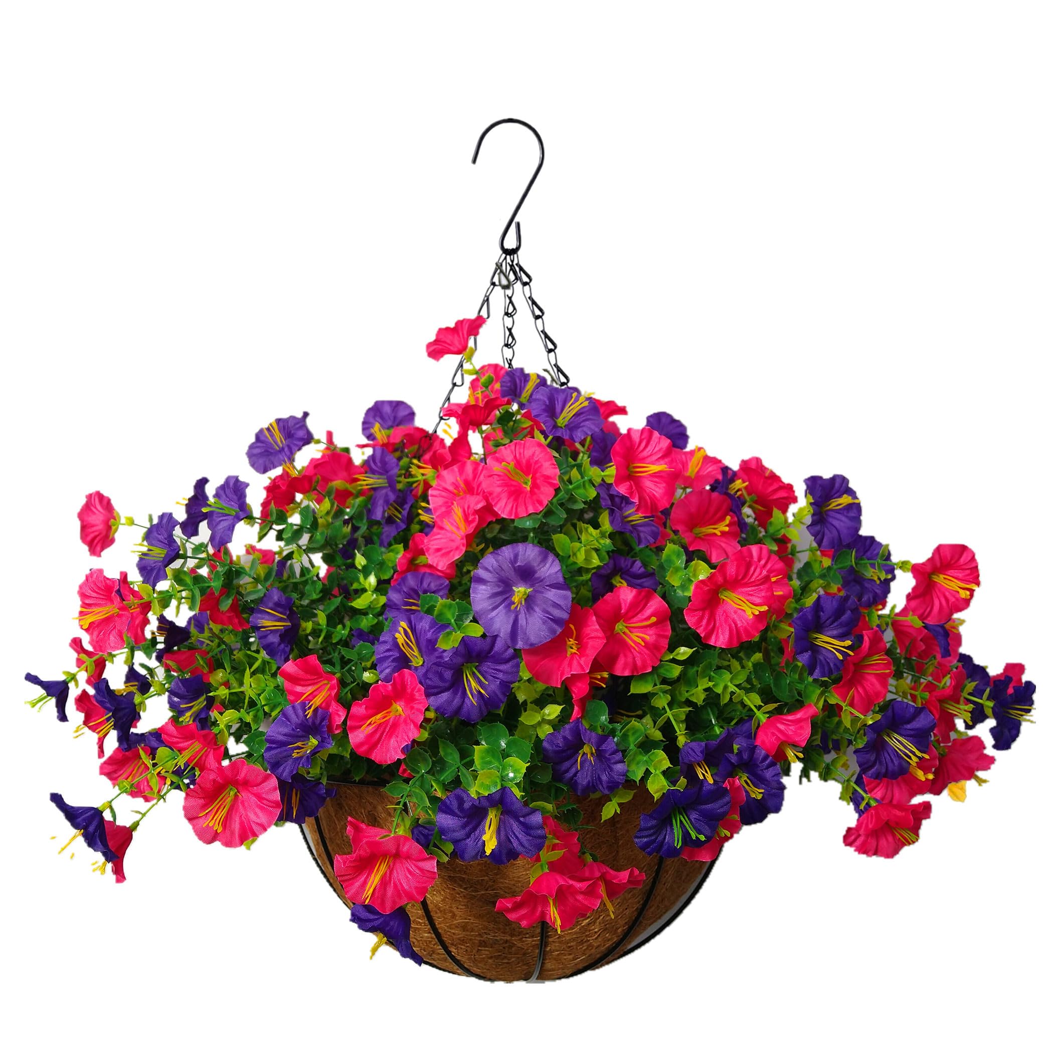 Bo Wawa 12 Inches Chain Hanging Basket DIY Artificial Flower with Faux Plant Silk Flowers Morning Glory for Outdoor Indoor Decor (A)