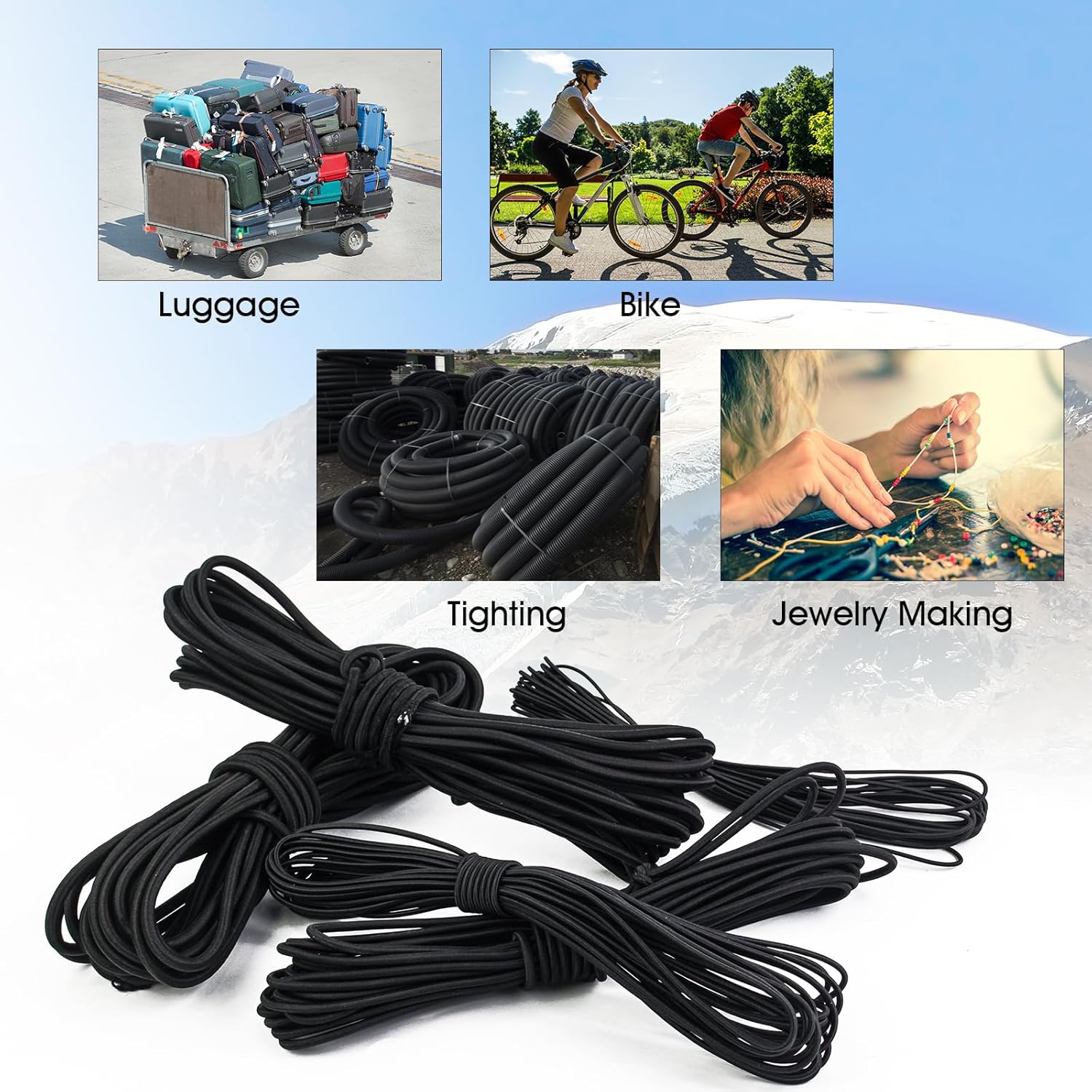 3/32 Inch Black Bungee Cord (2mm), 40 Feet Heavy Duty Elastic Shock Cord Nylon Stretch String Bungee Rope for DIY Crafting Sewing, Luggage, Camping, Tie Downs (Black, 3/32 inch x 40 ft)
