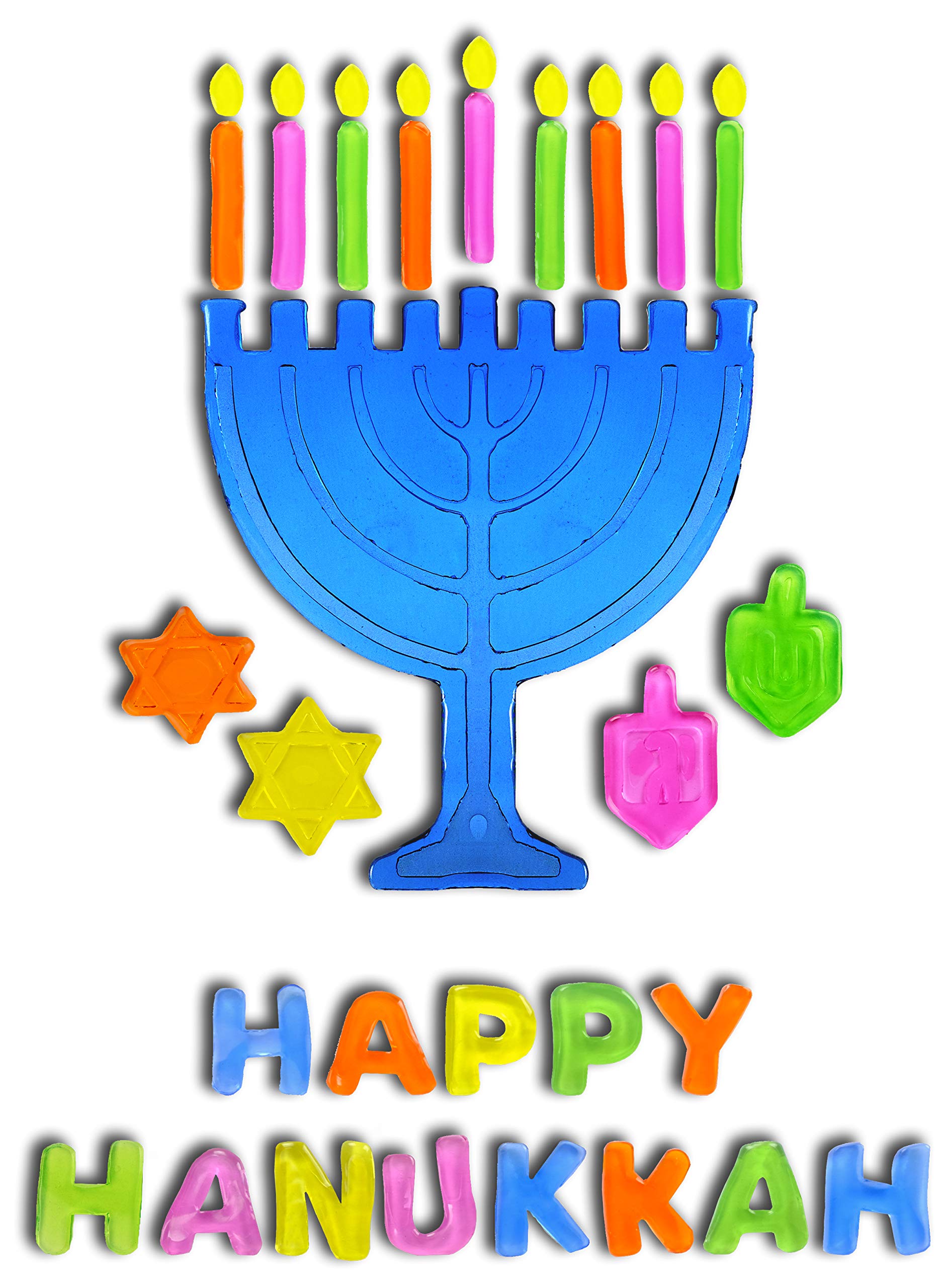 The Dreidel Company Menorah and Hanukkah Window Gel Clings - Happy Hanukkah