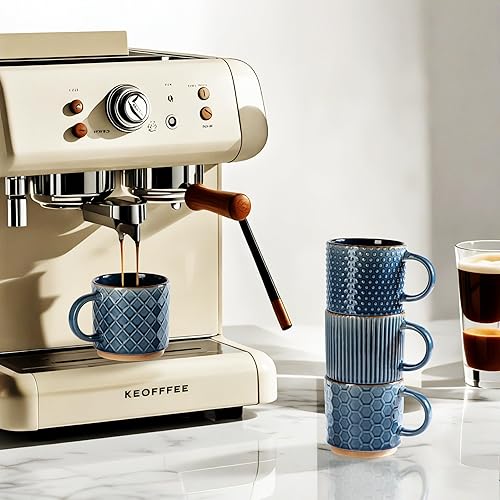 Miniatura 53 de GBHOME Tazas de café apilables de 12 onzas, tazas de café de cerámica con patrones de textura para hombre, mujer, papá, mamá, juego de 4 tazas