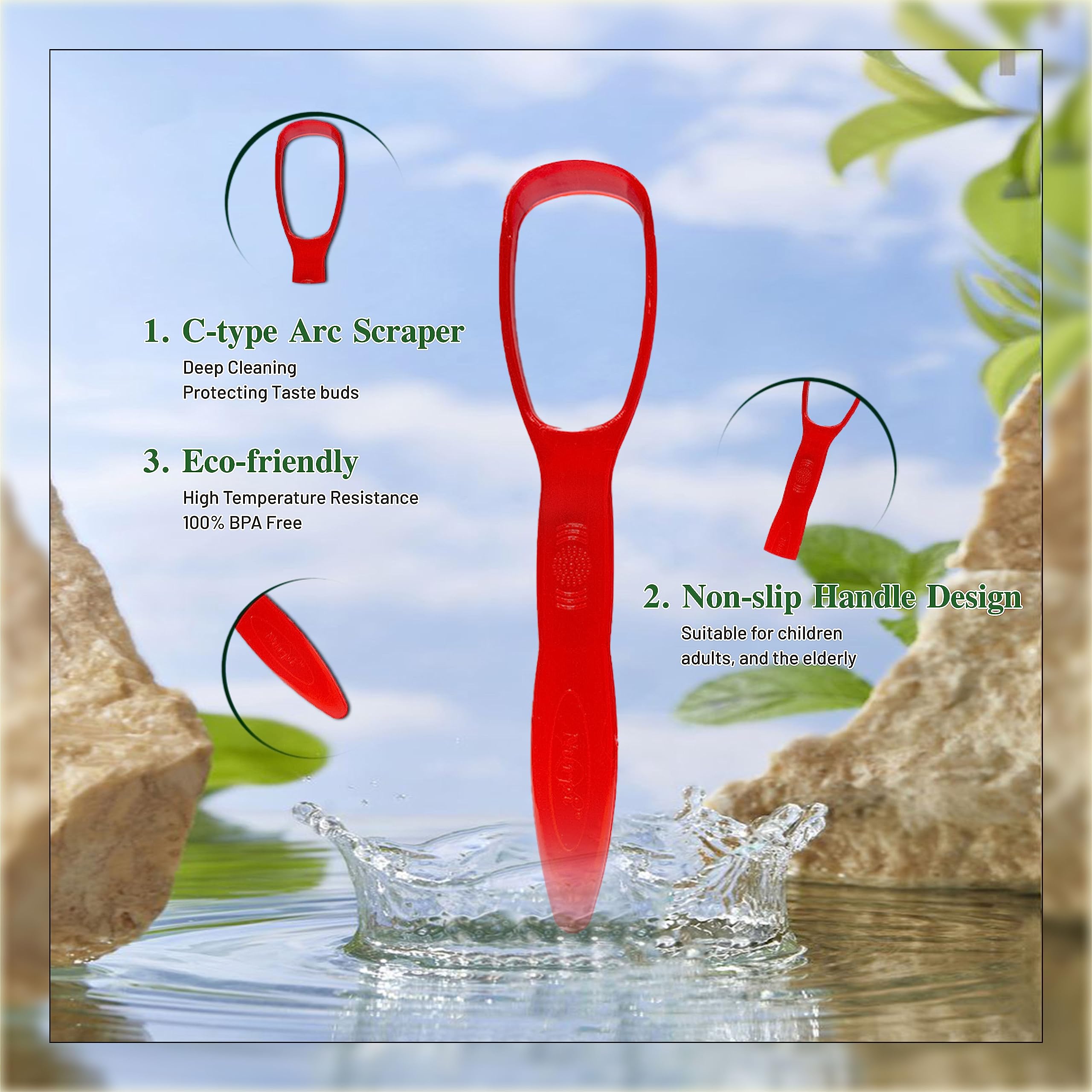 Nurpi Plastic Premium Tongue Cleaner for Fights Bad Breath Oral Health Care Tool, Easy to Use for Adults and KidsTravel Friendly (2) 2