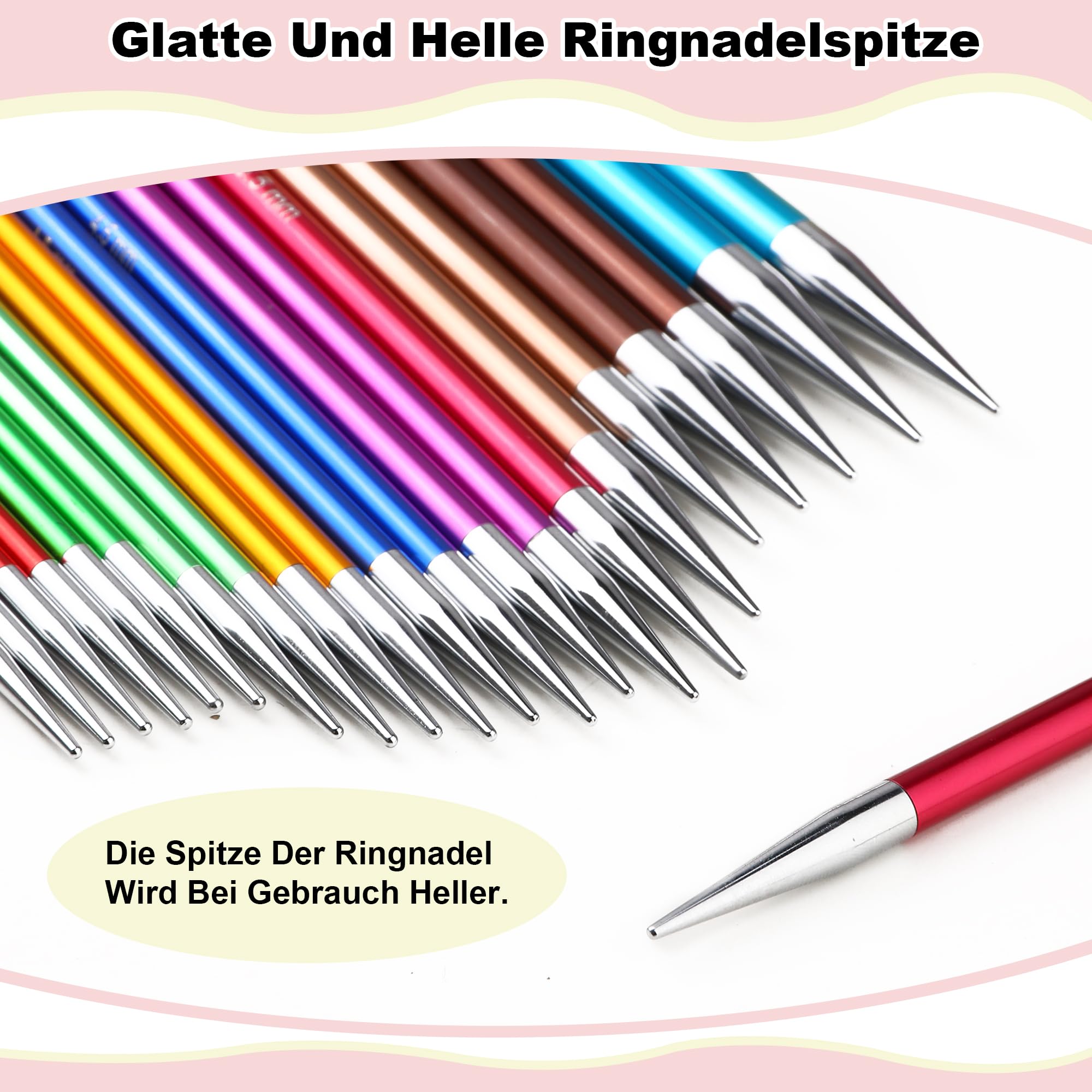 JOZEA 11 Paare Auswechselbares Rundstricknadelset mit Etui und Zubehör für arthritische Hände,3.00-8.00mm