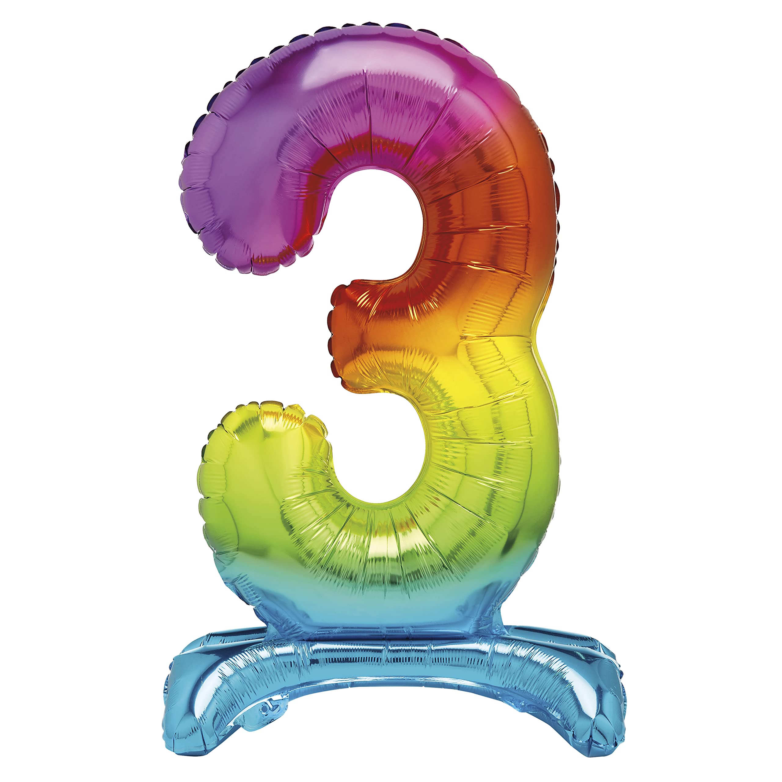 Unique Rainbow Standing Number 3 Foil Balloon 30", Packaged