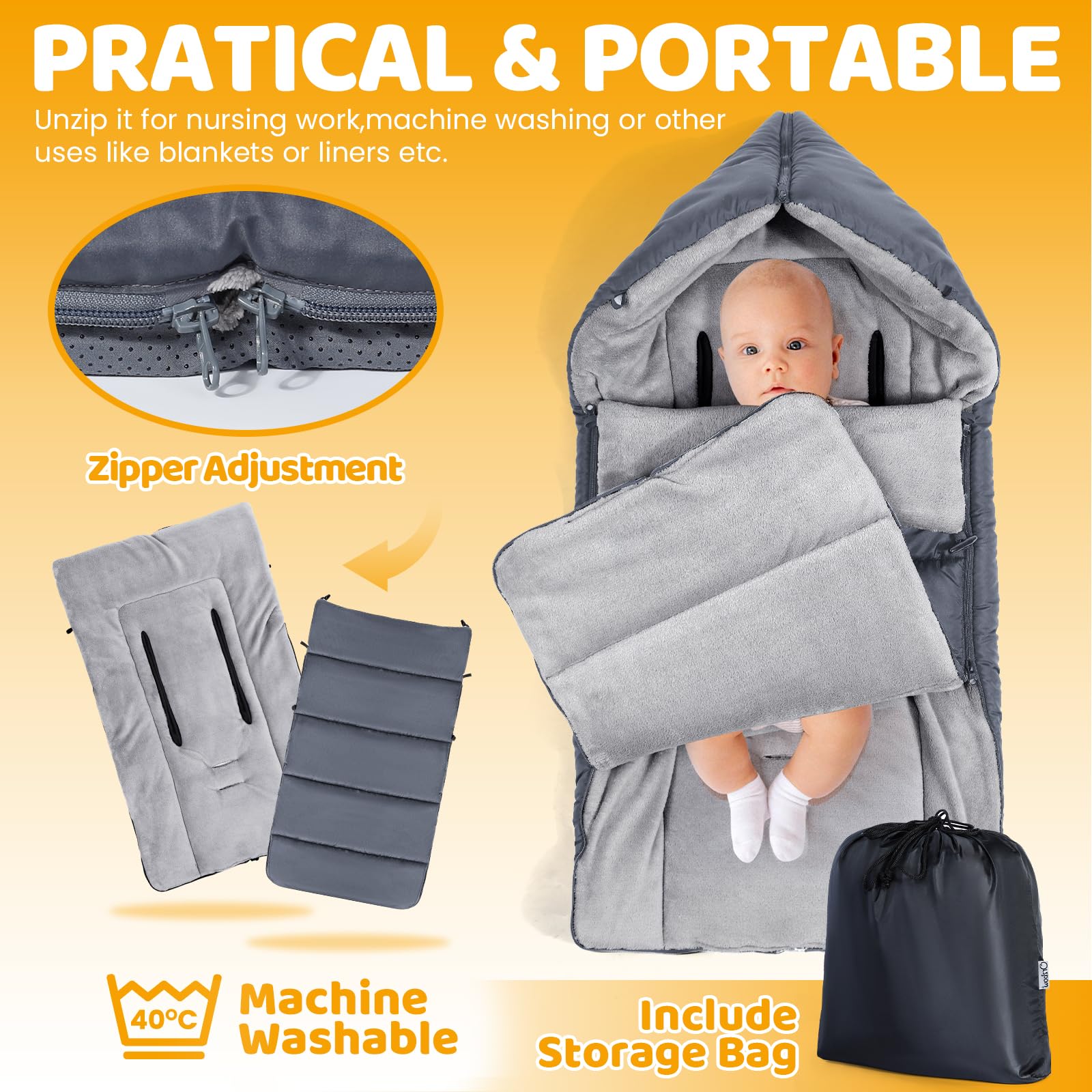 Footmuff for Pushchair Universal Winter Cosy Toes for Baby Pram Stroller Buggy with Adjustable Zip, Waterproof and Windproof - Image 4