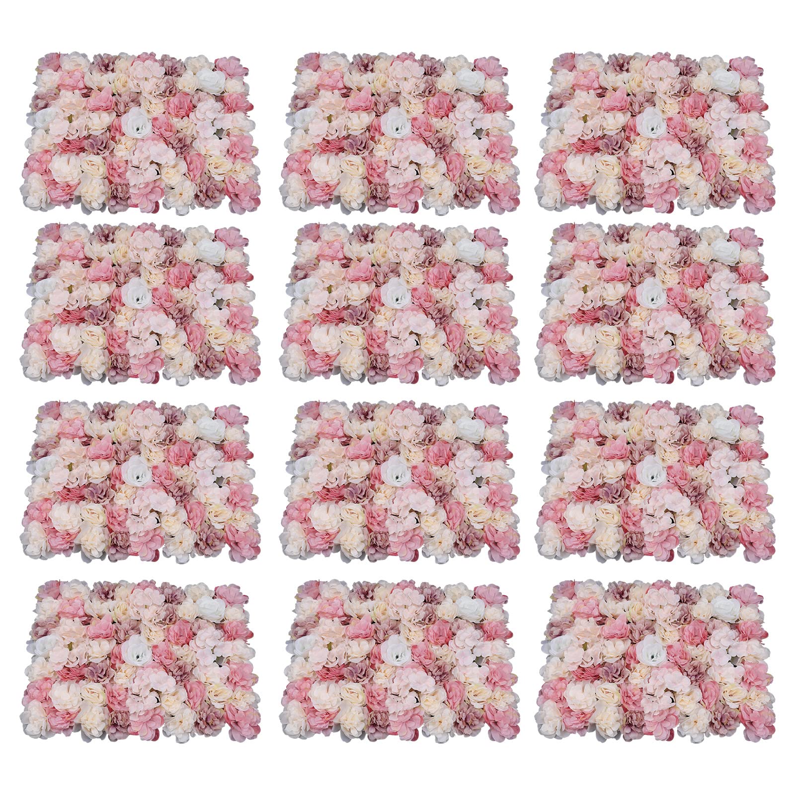 12 piezas Panel de pared de flores artificiales, pared de rosas artificiales, fondo para hogar, boda, fiesta, manualidades, decoración floral 40 x 60 cm