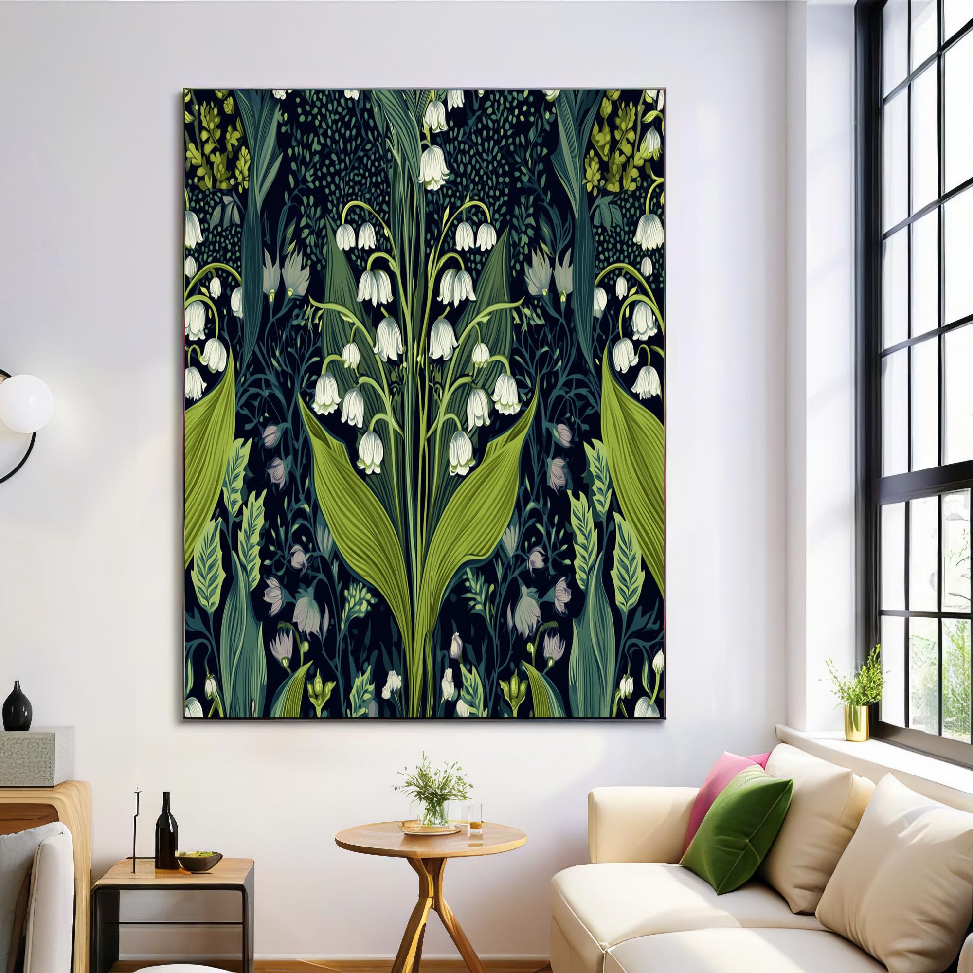Frameless Wall Art, Elegant Lily Of The Valley Poster Canvas Painting Art, 50X70Cm Vintage Garden Wall Decor Prints Artworks For Living Room Bedroom Pictures Home Decorative, Olive Green