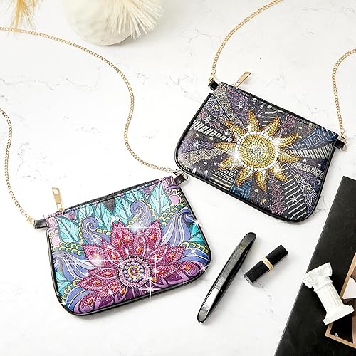 Miniatura 3 de Geyoga 2 piezas de bolso cruzado de pintura de diamantes con diseño de diamantes, bolsa de maquillaje de hombro, bolsa de cuero con cadena para