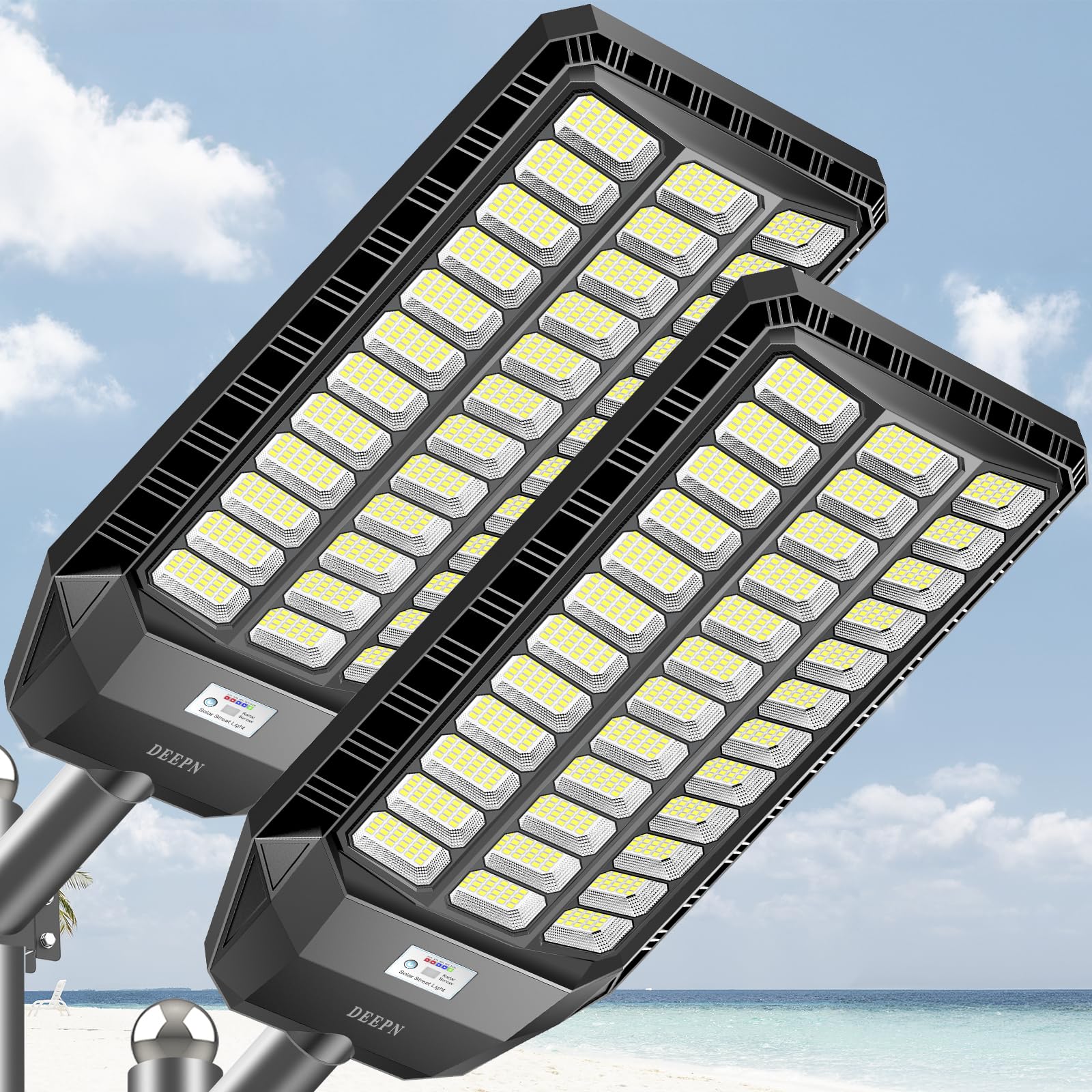 Deepn 9500W Solar Street Light, Commercial Grade Street Lights, IP67 Waterproof Solar Parking Lot Lights Dusk to Dawn Outdoor Lighting LED Security