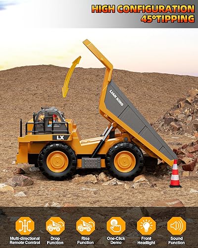 Miniatura 2 de 82.4 F Camión volquete de control remoto, juguete de vehículos de construcción RC a escala 120, 9 canales de 2.4 GHz, camión eléctrico de juguetes