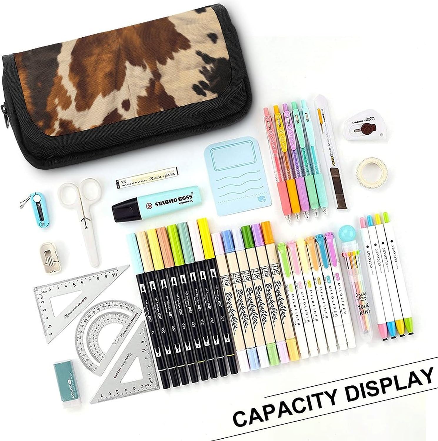 Pencil Pouch Abstract Cow Skin Pencil Case for Men Women Cosmetic Bag Aesthetic Pen Bag for Office Multifunctional Bags Marker Pen Case