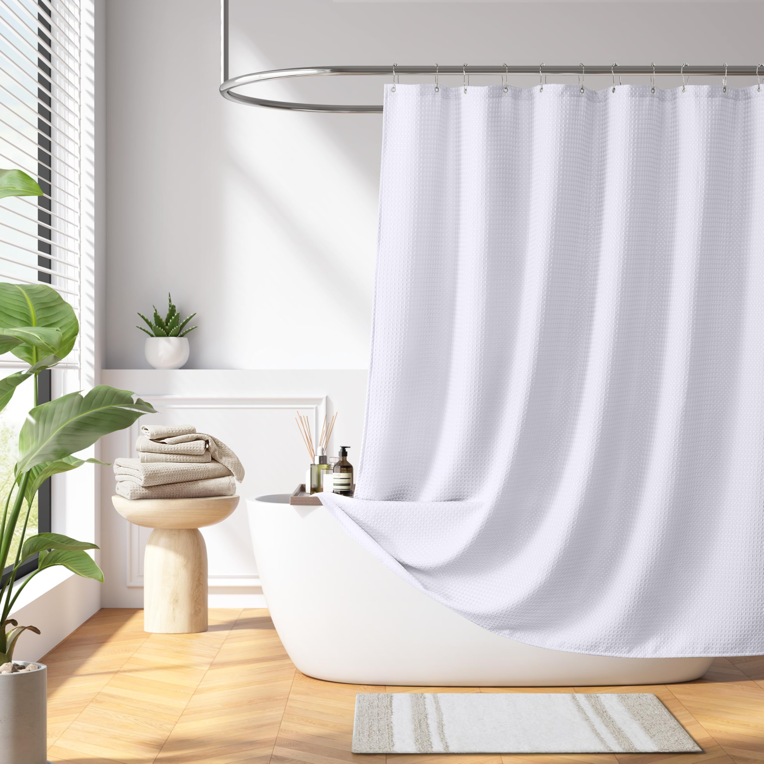 Madison Park Shower Curtain Waffle Weave, Vibrant Dyed, Waffle Shower Curtain 3M Scotchgard Moisture Management, Farmhouse Stall Shower Curtains for Bathroom, Stall: 36x72'' White โ image 1