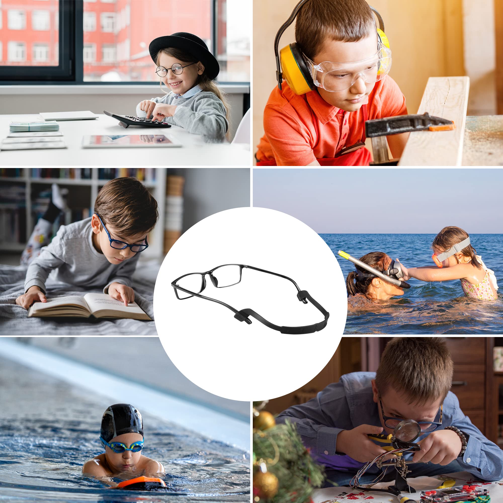 lvvfit Brillenband, rutschfestes Silikon-Brillenband, Brillenhalter, Sport, elastisch, weich, Sonnenbrillenhalter, für Kinder, Jungen und Mädchen, 22 cm (4 Stück, schwarz)