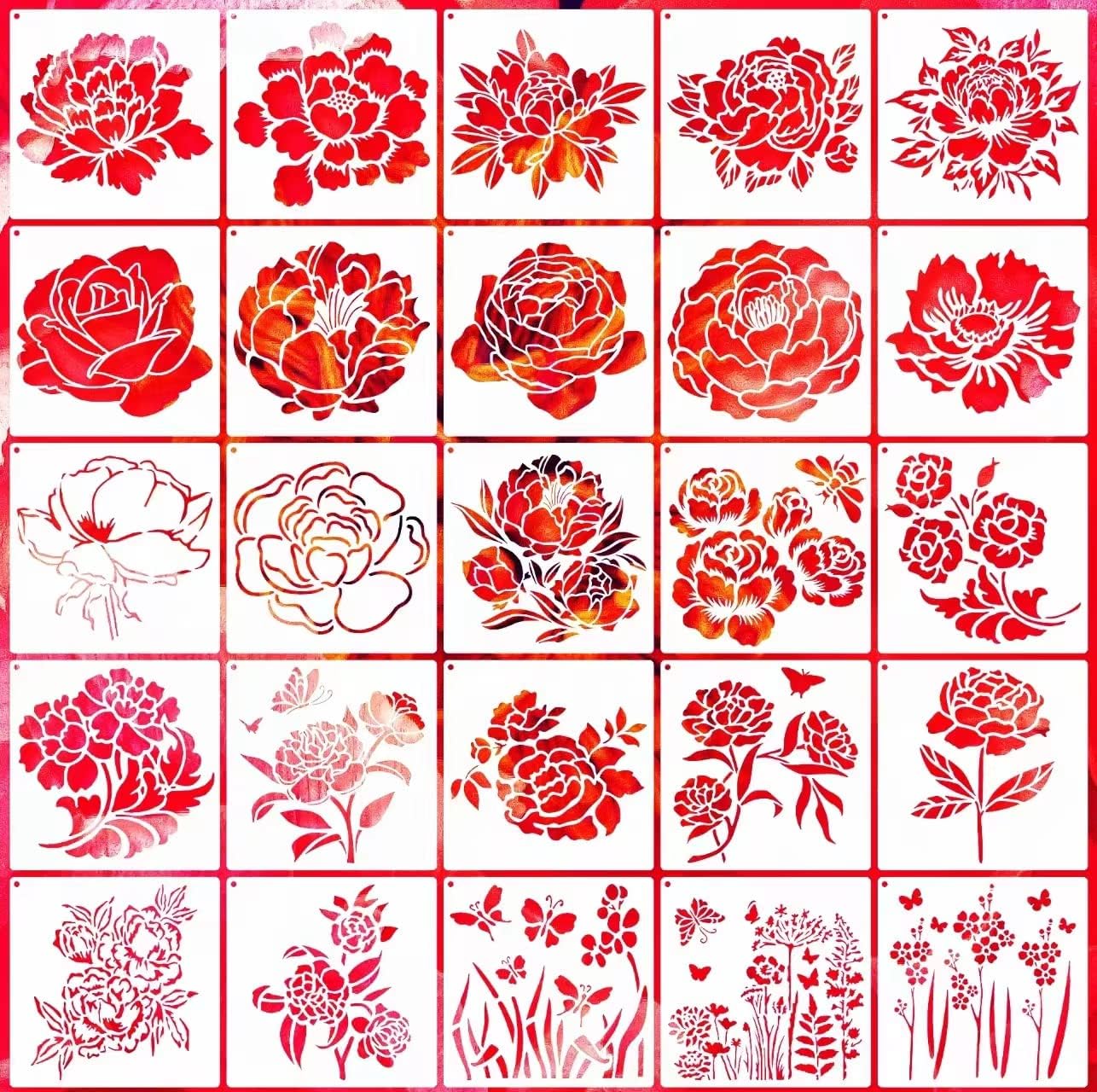 Amazon.com : Flower Stencils for Painting,6 in Peony Floral Plants ...