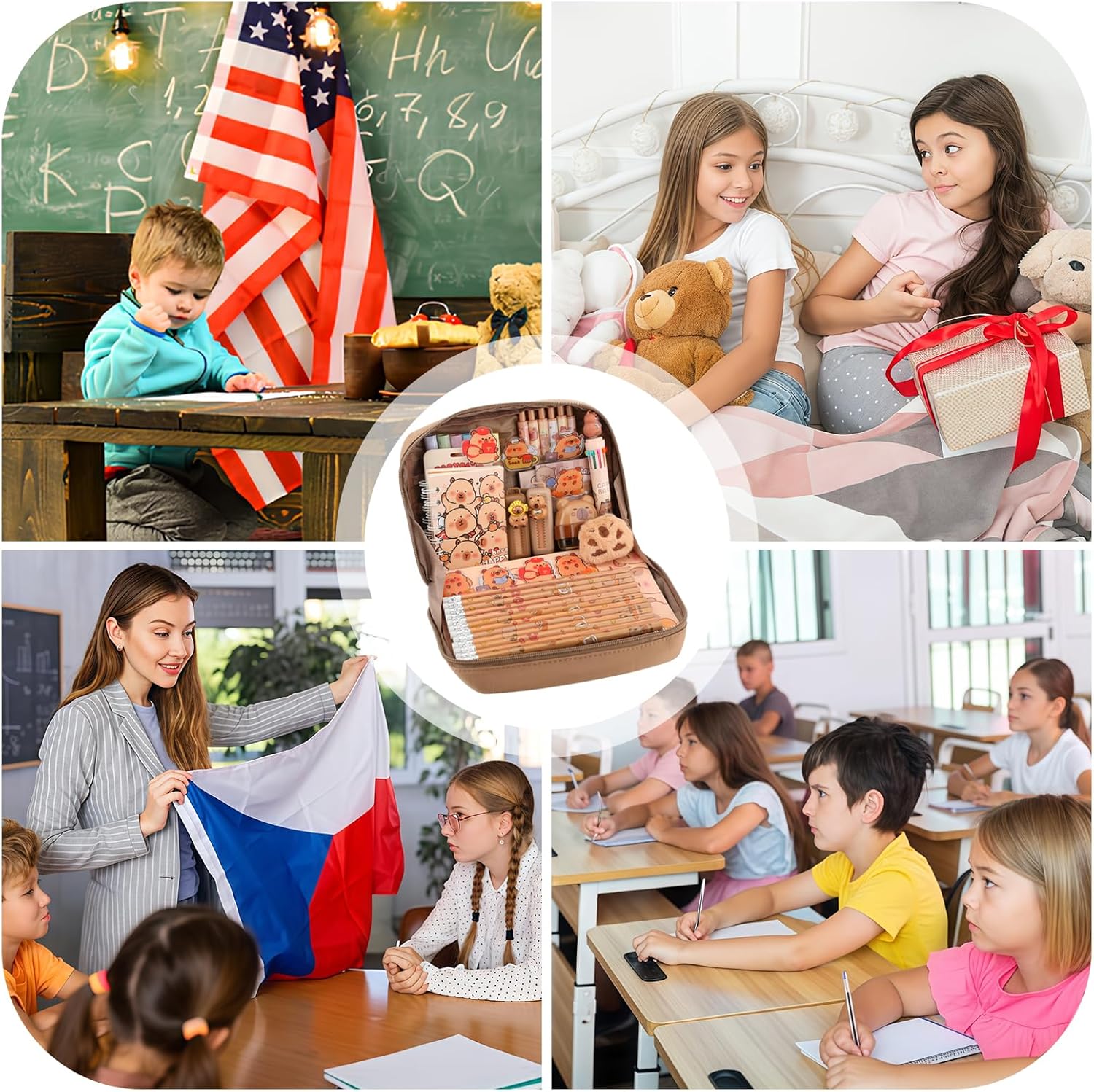 Lebaley Capybara Gifts - 27PCS Capybara Pencil Case，Capybara Stationery Set，Cute Back to School School Supplies，Pencil Bag include Gel Pens Pencil Sticky Notes Pins Notebook Card Holder Key Chain - Image 7