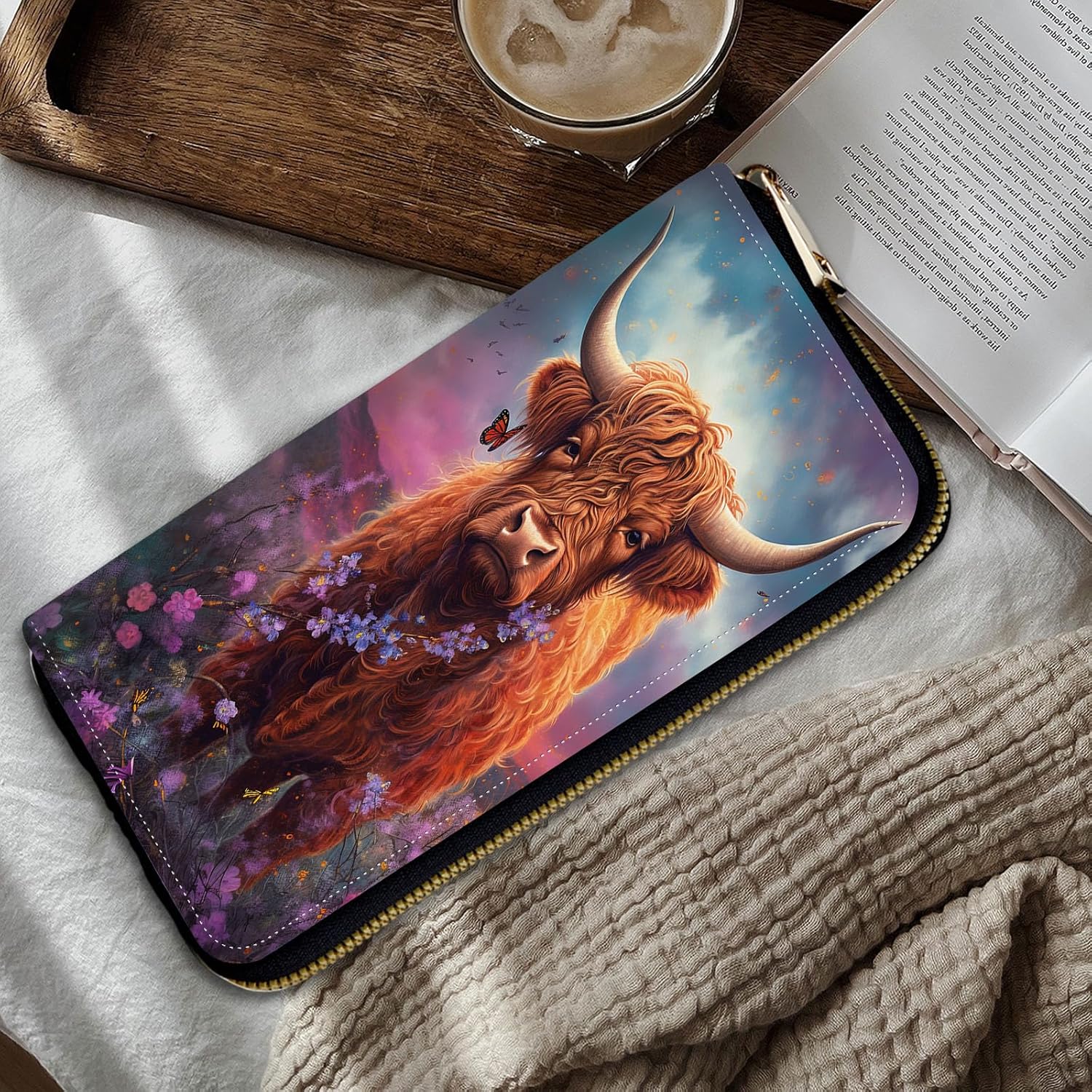 Women Wallets,Large Capacity Clutch Purse for Women Ladie Men Wallet Clearance Credit Card Holder PU Leather Handbag Clutch Purse-Cute Highland Cow - Image 6