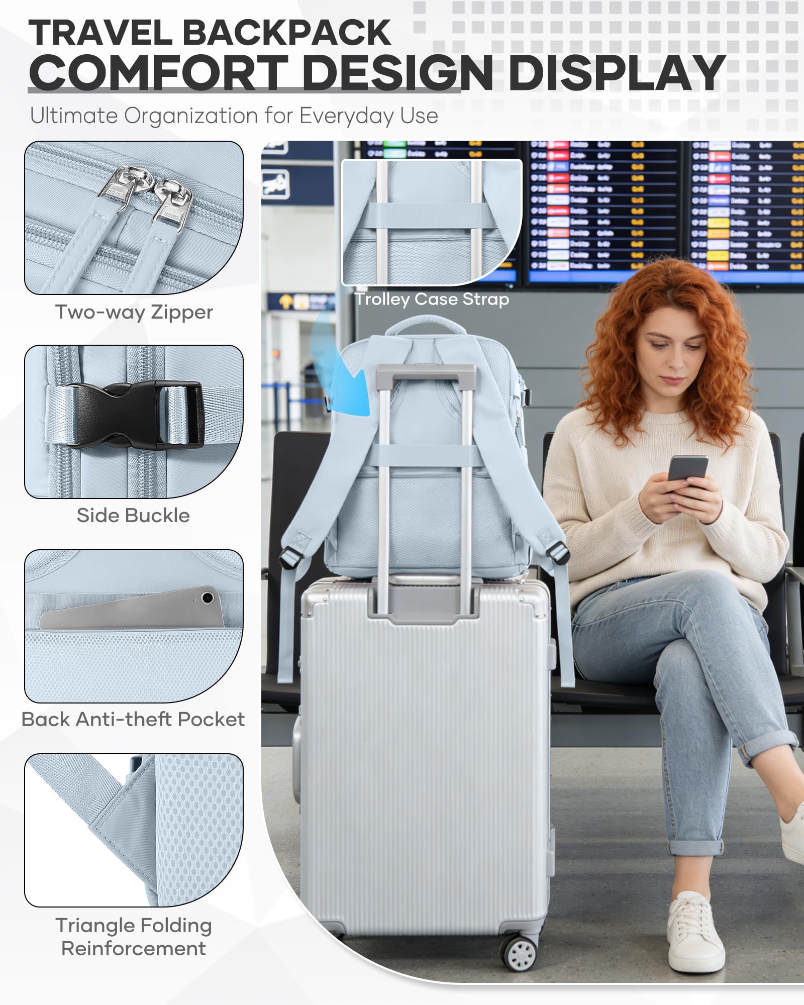 SZSYCN Mochila Viaje Cabina Avion 40x30x20 Ryanair Wizzair Maletas de Viaje Mujer Mochilas Viaje 40×20×25 Ryanair para Mujer Equipaje de Mano 45x36x20 Easyjet Maletas para Portatil Hombre — view 6