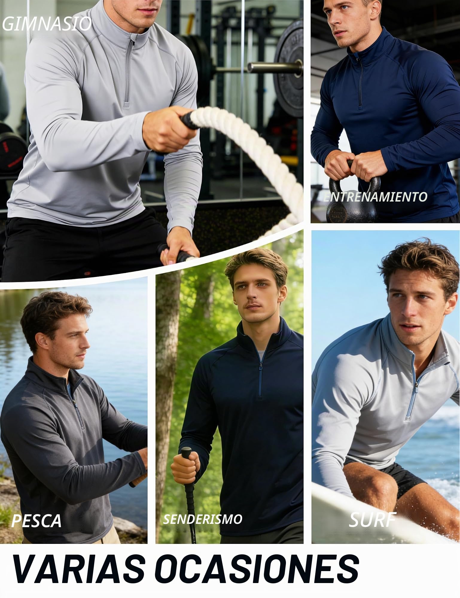 MAGCOMSEN Camiseta Manga Larga Hombre Deporte con Cremallera 1/4, Protección UPF 50+, Secado Rápido, Camiseta Funcional Running