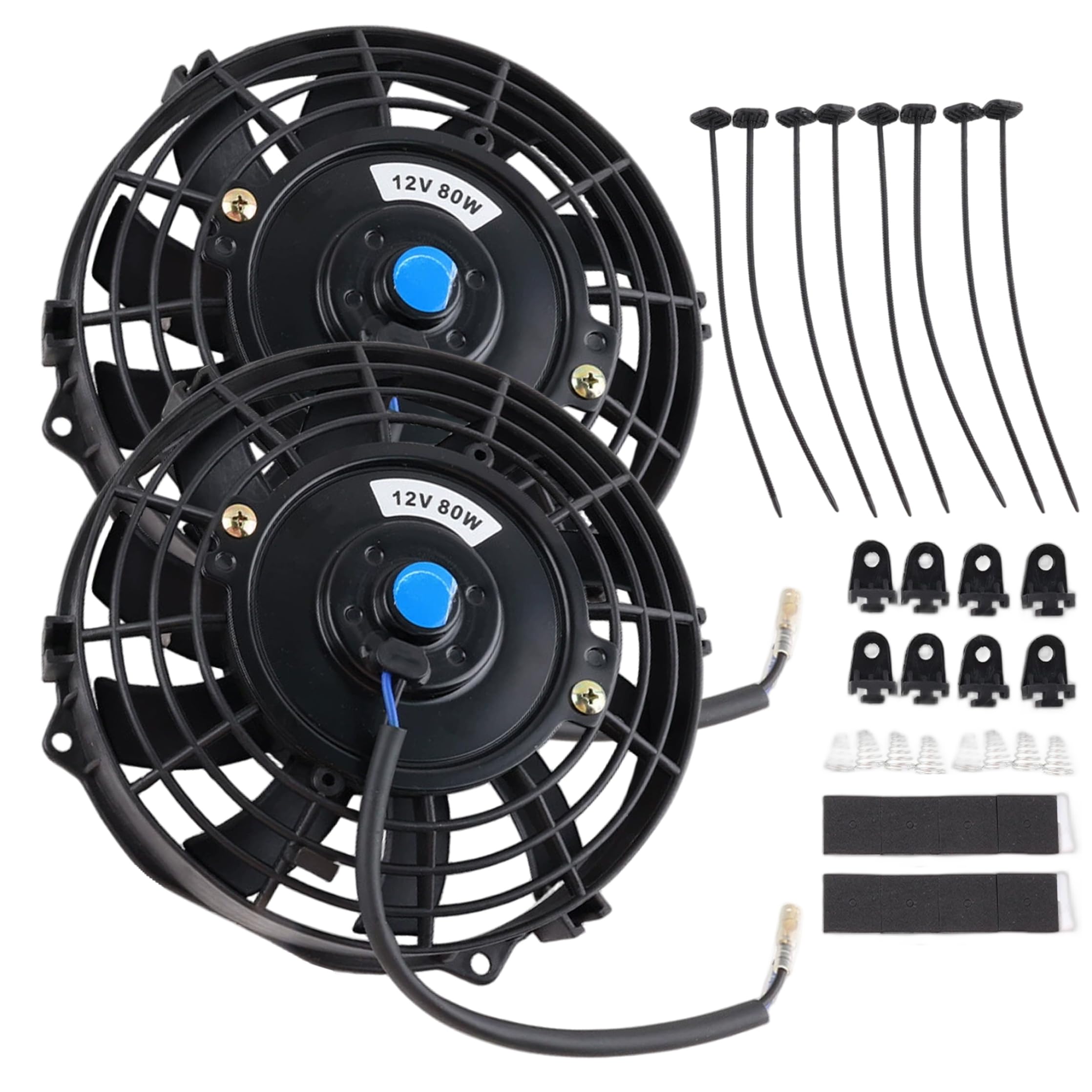 Gemuseeee 2Pcs Electric Radiator Fan Modified 7 Inch 12V 80W Radiator Cooling Fan with Installation Accessories for Various Vehicles & Engines