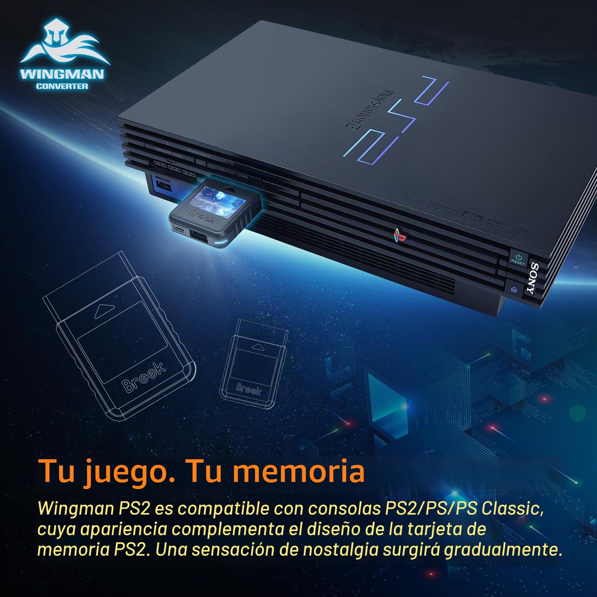 Brook Wingman PS2 Converter – Adaptador inalámbrico con Llavero para mandos Xbox 360 / Xbox Original y PC, también Compatible con PS5 / PS4 / PS3 / Switch Pro → PS2 / PS1 / PS Classic