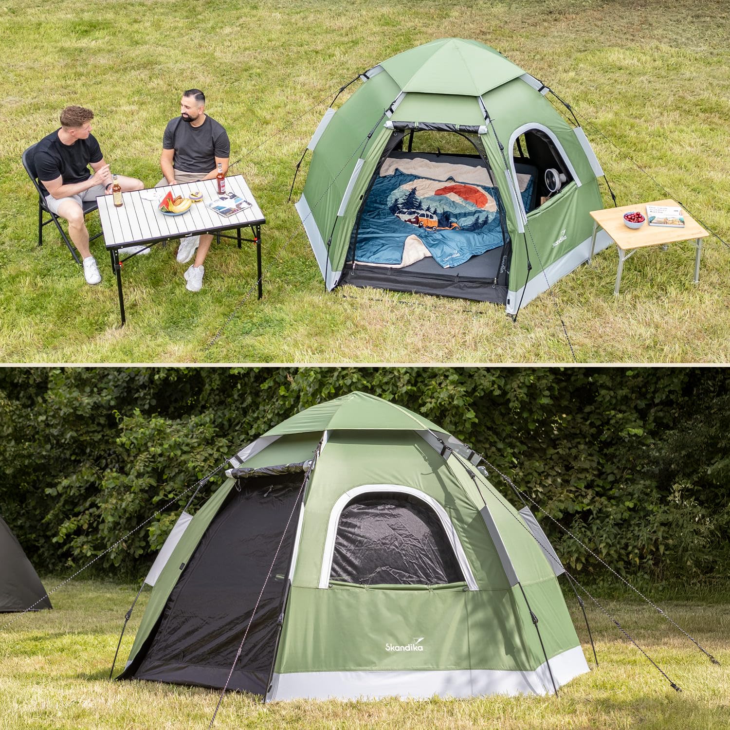 Skandika Namiot kopułowy Namsos 2 Sleeper Protect Quick Start | namiot dla 2 osób, szybki montaż w 1 minutę, czarna kabina sypialna, okno dachowe, słup wody 3000 mm, UPF 100+, kemping, festiwal, do