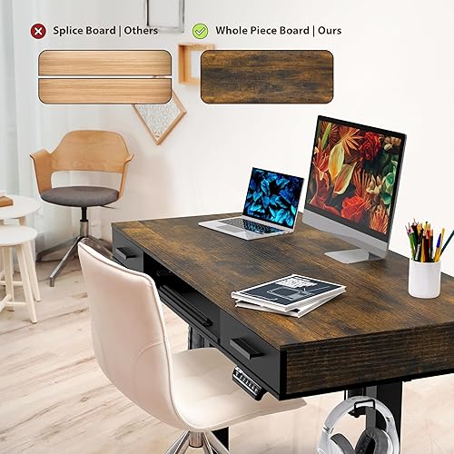 Miniatura 10 de SHW Escritorio eléctrico de altura ajustable de 48 pulgadas con bandeja para teclado y dos cajones, color negro