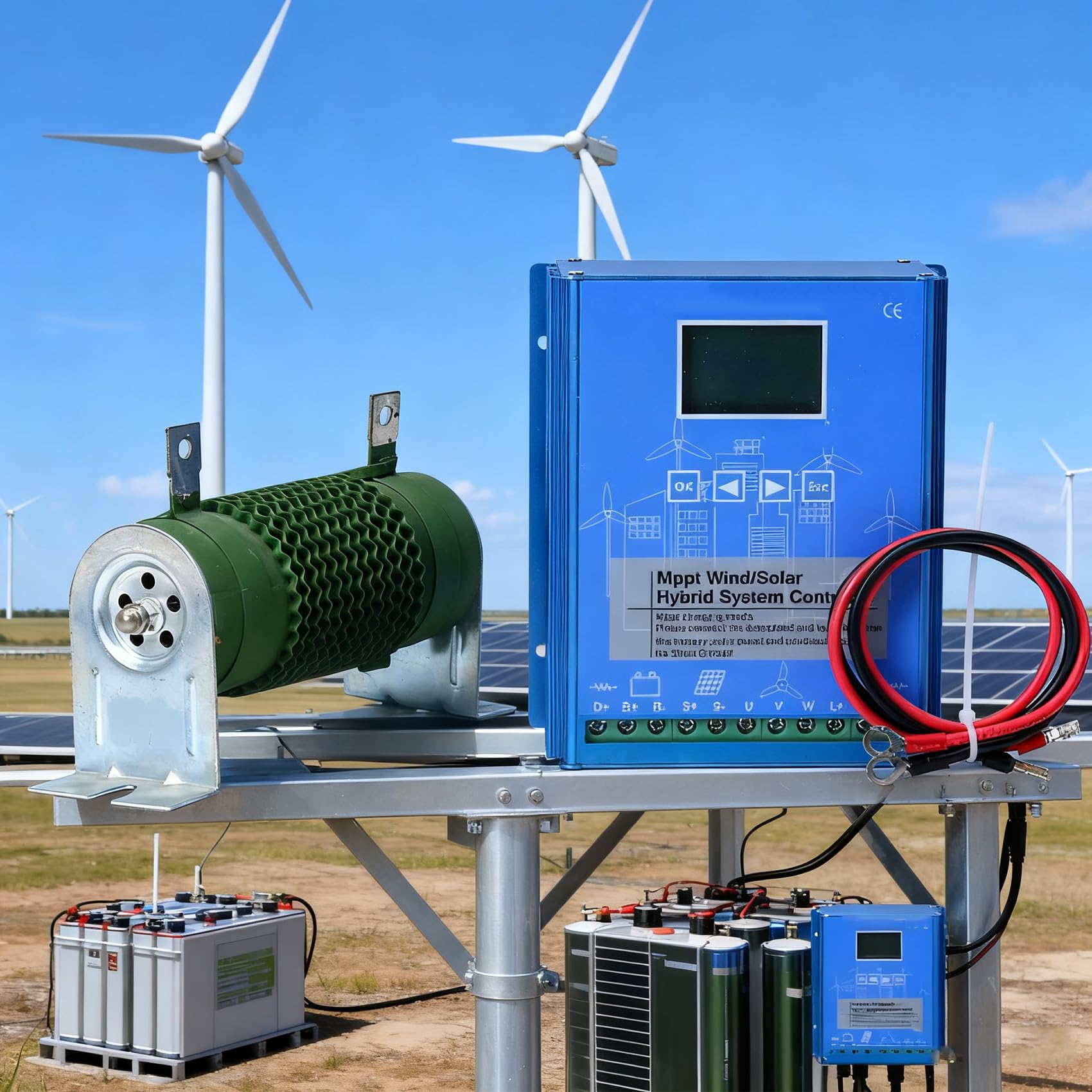 Hybyrydowy regulator ładowania wiatrowo-słoneczny, 12V/24V/48V MPPT, regulator napięcia z wyświetlaczem LCD i ochroną ładowania, 12V-6000W