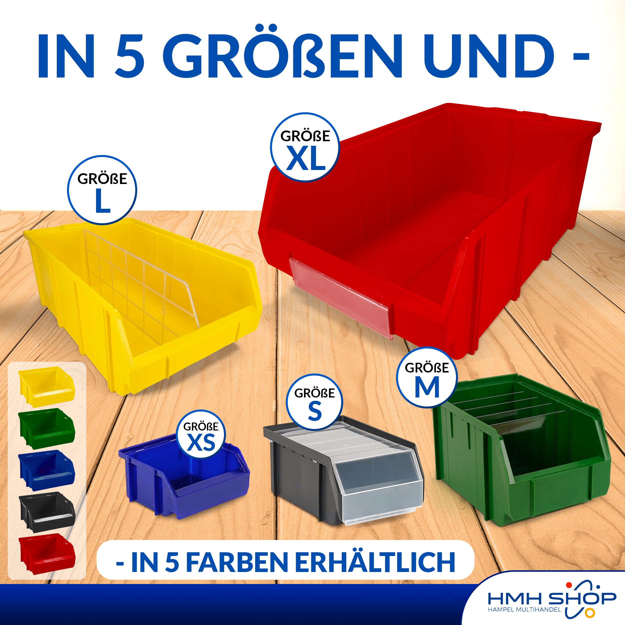 HMH Sichtlagerkästen Stapelboxen Größe S 161x105x75mm 5 Farben Gelb 36 Stück