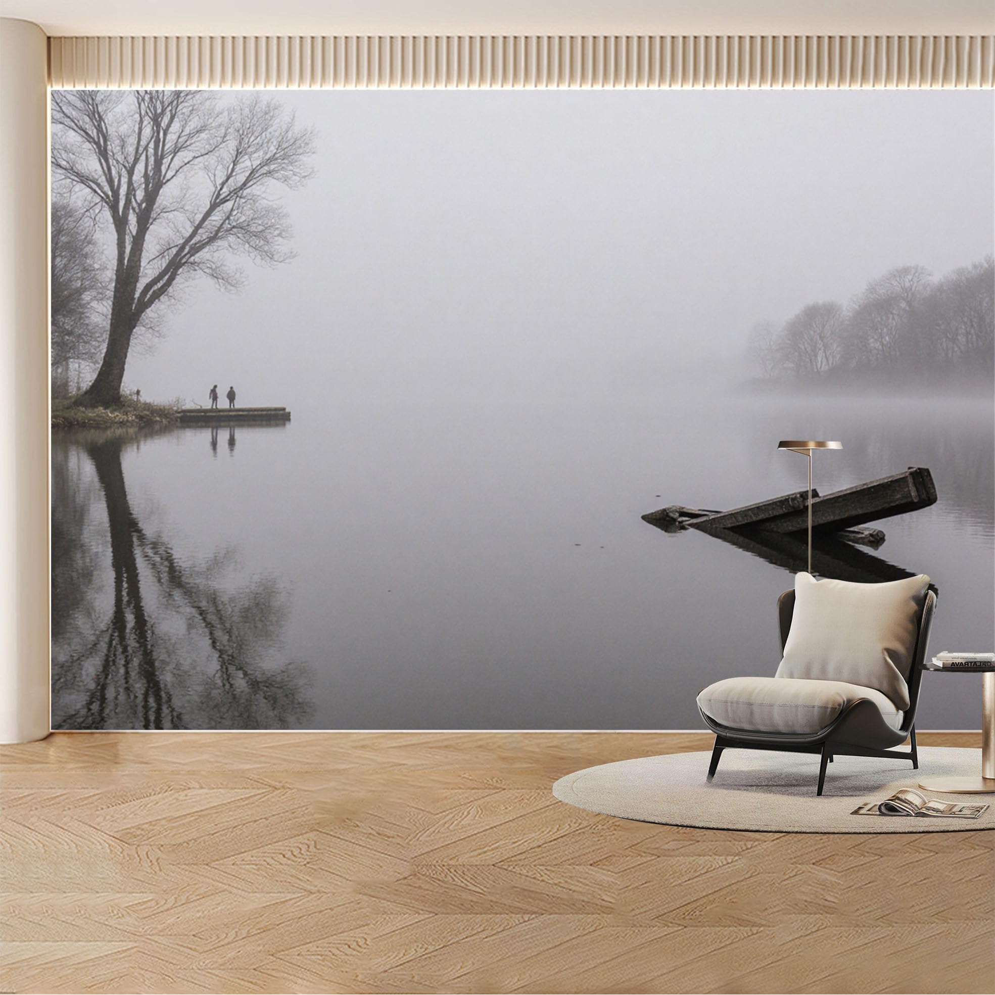 Custom Wall Mural Wallpaper Misty Lake Landscape， Nature， Wall Decor， Large Wall Art， Minimalist for Living Room， Bedroom， Office